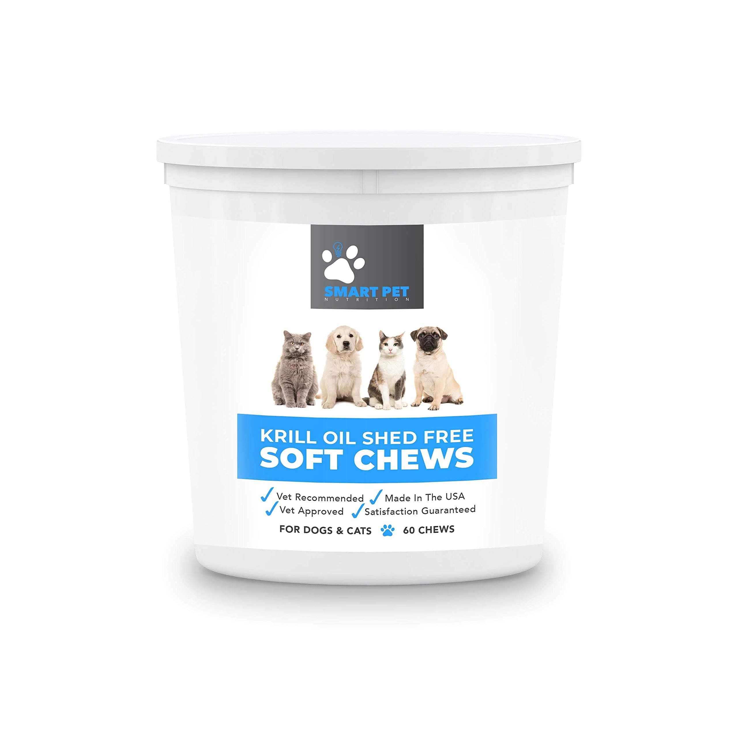 ANTARCTIC KRILL OIL SOFT CHEWS FOR DOGS AND CATS | RICH IN OMEGA 3 | ASTAXANTHIN | VITAMIN E | FOR SKIN AND COAT | LOW ALLERGEN | LOW CALORIE | ANTI SHED | 60 SAVORY SOFT CHEWS | MADE IN USA