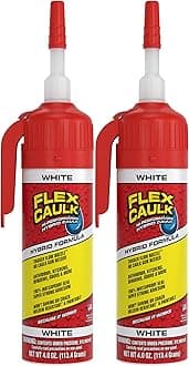 Flex Caulk, Waterproof & Weatherproof Hybrid Polymer Sealant, Strong, Paintable, Indoor, Outdoor, Bath, Shower, Sink, Window, Baseboards, Door, RV, Roof, Wood, Auto & Marine, White, 4 oz, 2-Pack