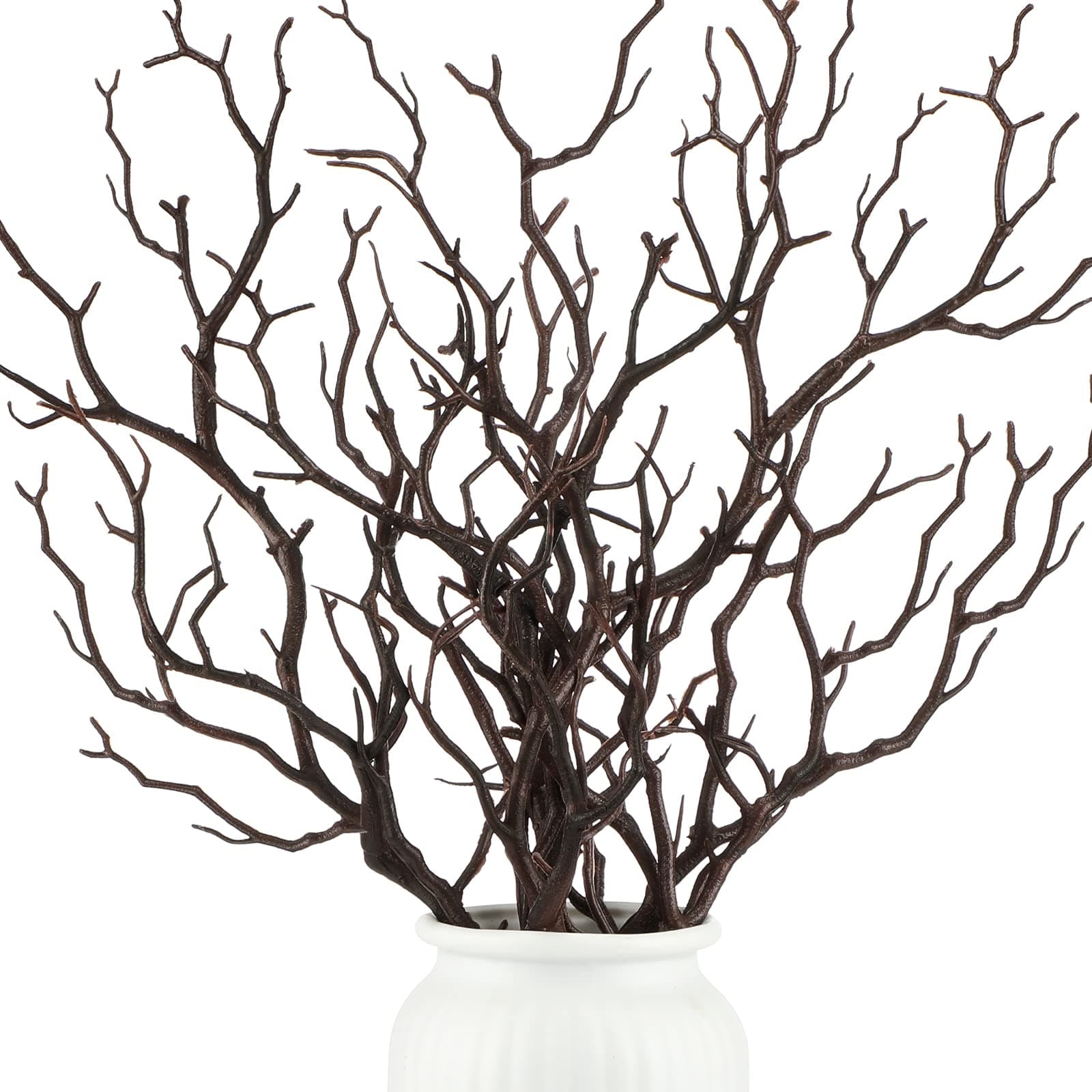 Geosar 13.8 Inch Small Manzanita Branches Plastic Faux Branches Artificial Antler Shaped Tree Branch Decorative Plant Twigs for Home Wedding Table Centerpiece Festival Decors(Dark Brown,10 Pieces)