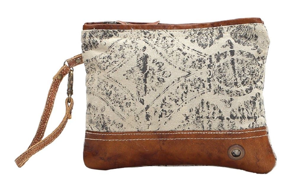 Floral Upcycled Canvas Wristlet Bag S-1019, Brown, Small