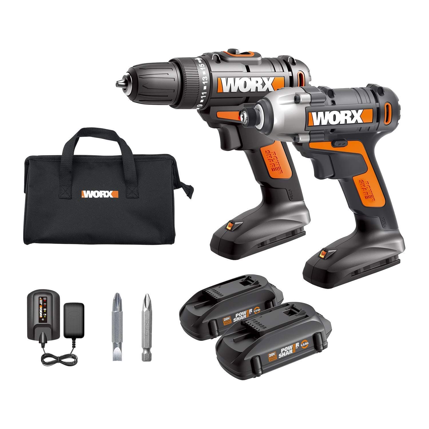 WORX WX944L 20V Cordless Drill Driver WX101L and 20V Lithium Cordless Impact Driver WX290L Combo Kit Battery and Charger Included