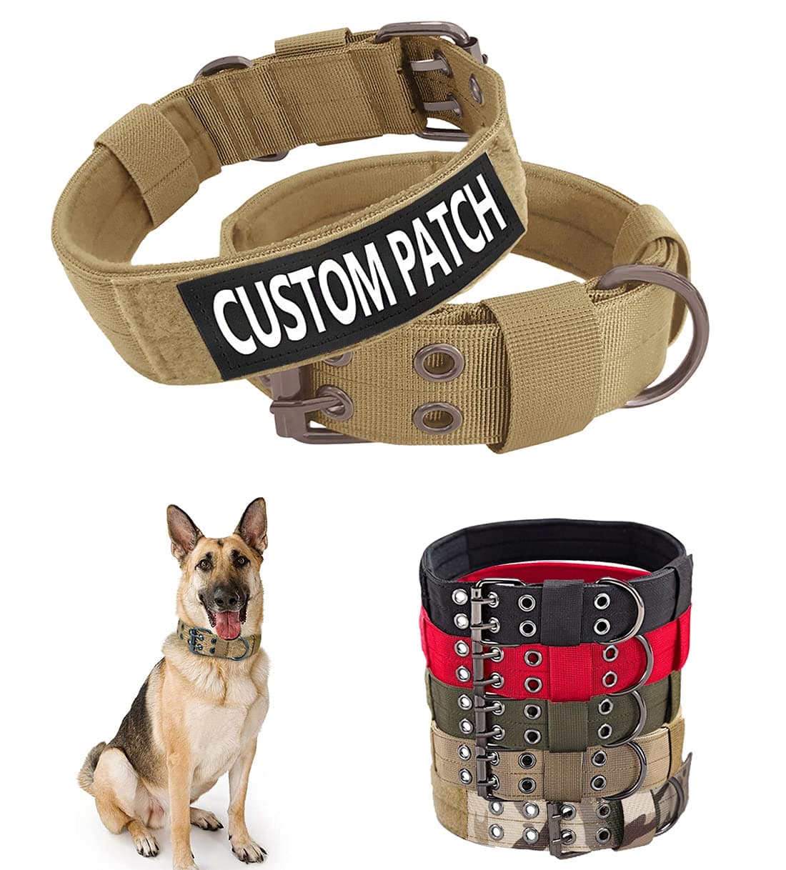 Personalised Tactical Dog Collar for Medium Large Dogs, Custom Military Training Collar with Name & Phone Number (Style C)
