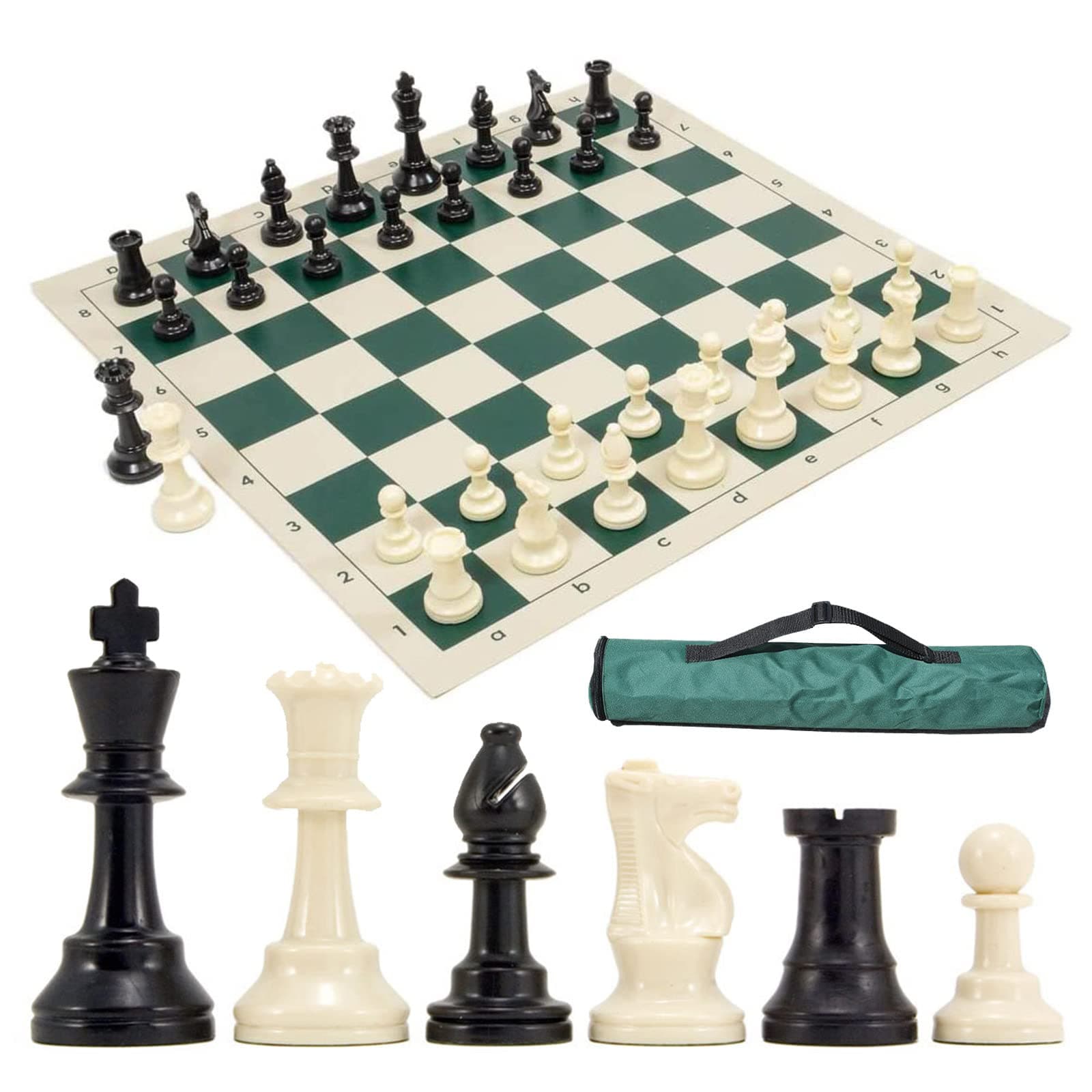 – Portable Chess Set, 51cm Travel Chess Board Game Set with Thick PVC Leather Chessboard + Plastic PS resin chess pieces + Storage Bag, for Adults Kids, Family Gathering Casual Games