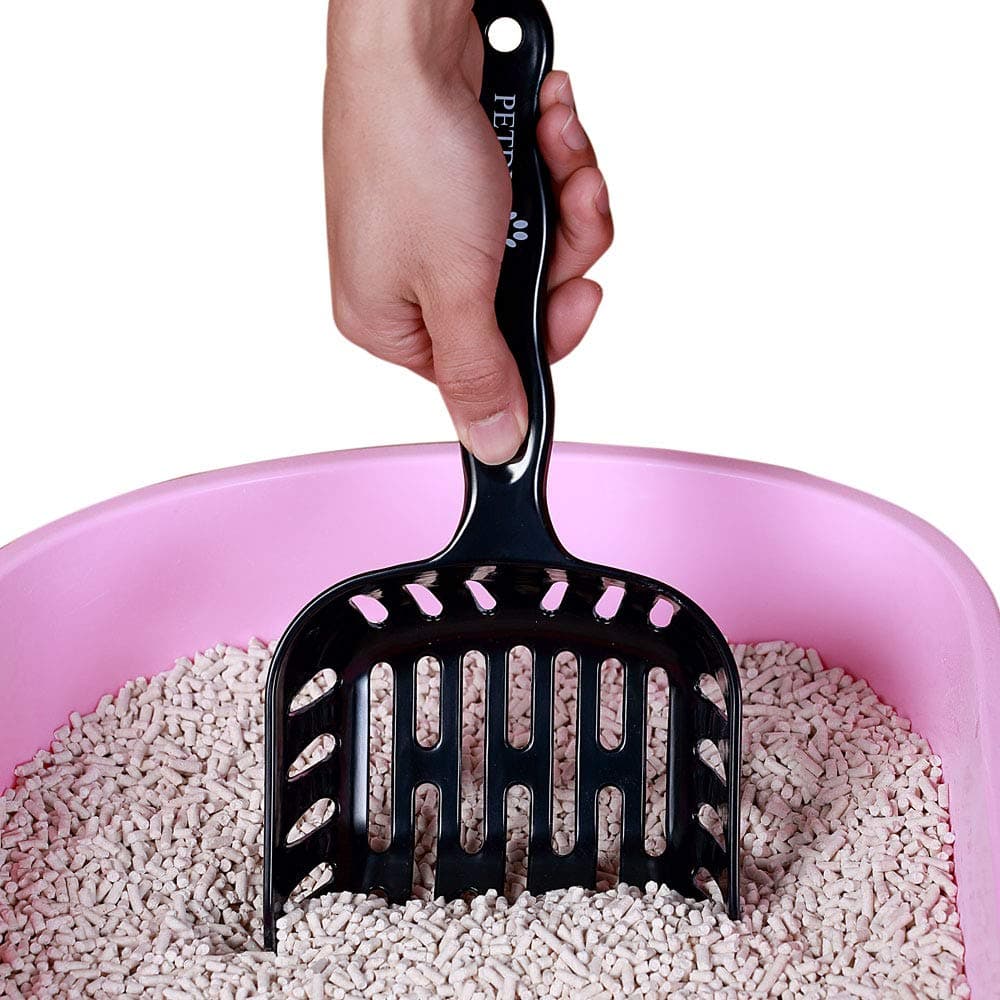 PETDURO Large Cat Litter Scoop Sifter Durable Lightweight Wide Deep Shovel, Ergonomically Comfort Grip Solid Handle, Rounded Edge, Smooth Non-Stick Surface and Big Hole for Faster Cleaning (Black)