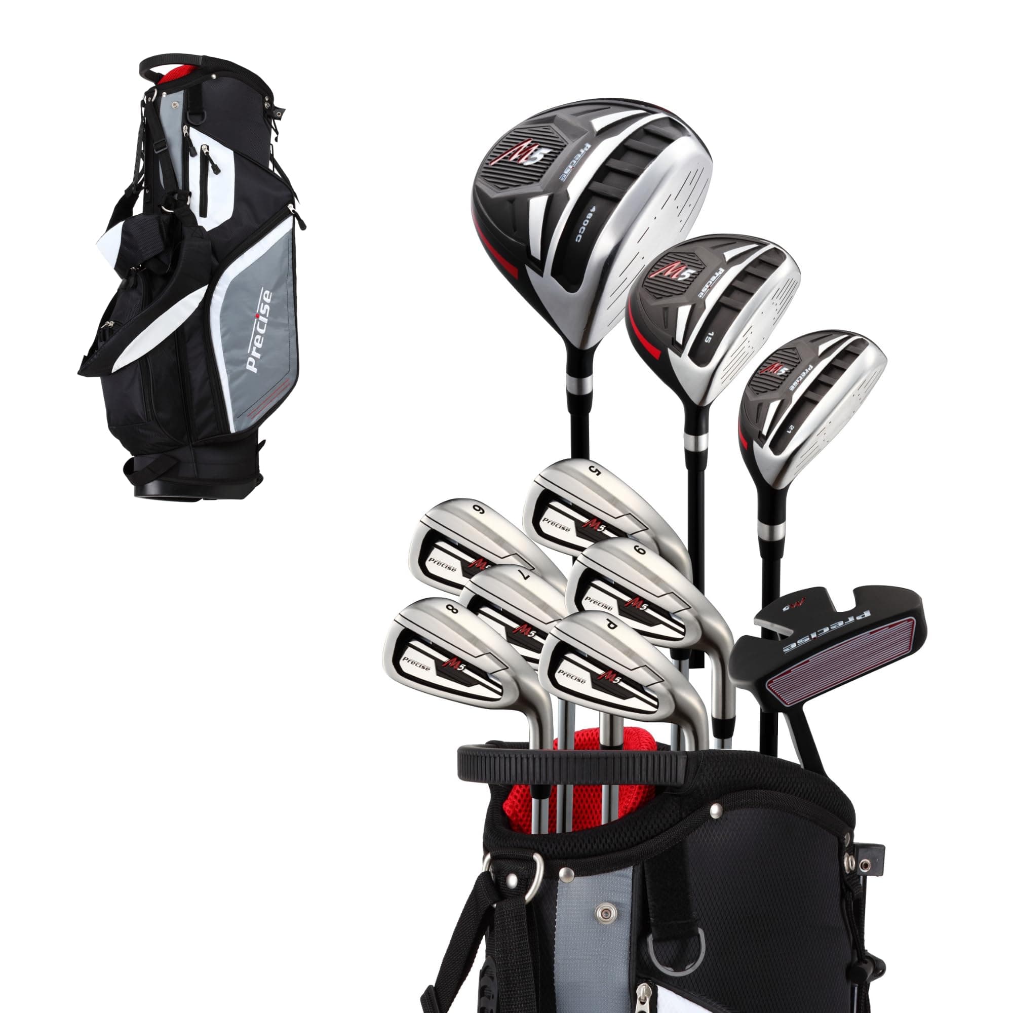 Precise M5 Men's Golf Set – 460cc Driver, Fairway Wood, Hybrid, 5-PW Irons, Putter & Stand Bag | Complete 14-Piece Golf Club Set
