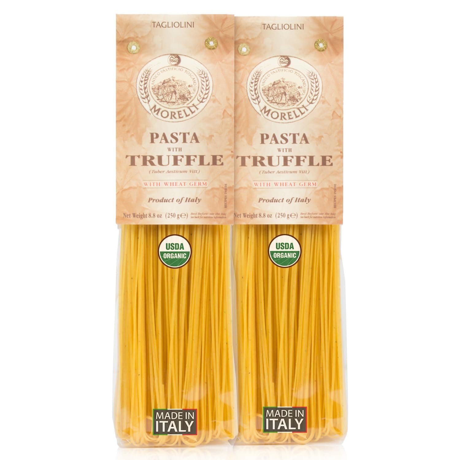 Truffle Tagliolini Italian Pasta - Gourmet Organic Pasta Noodles Handmade in Small Batches, Imported Italian Noodles Made With Durum Wheat Semolina - 8.8 oz / 250 g (2 Pack)