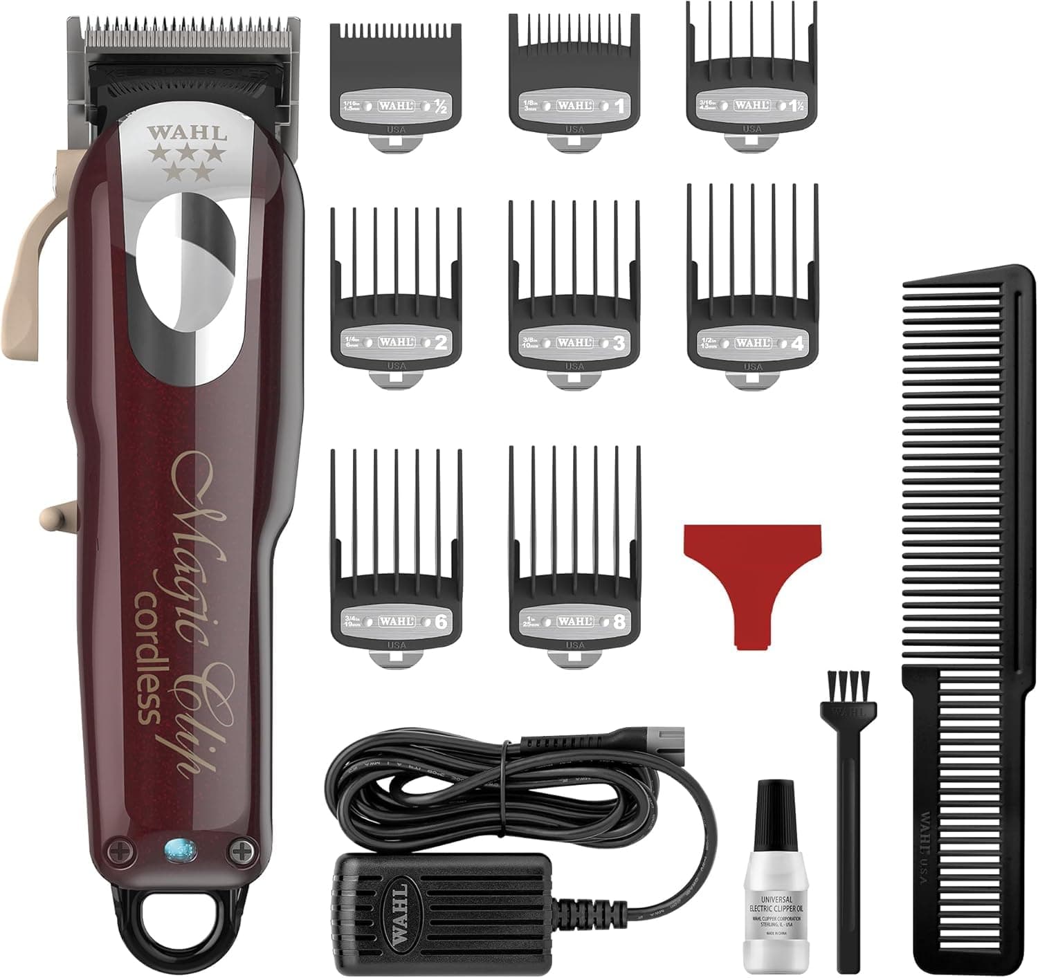 Wahl India 08148-324 Cord/Cordless India Professional Magic Clipper; 0.5-1.2 mm cutting lengths; 90 minute run time; Maroon