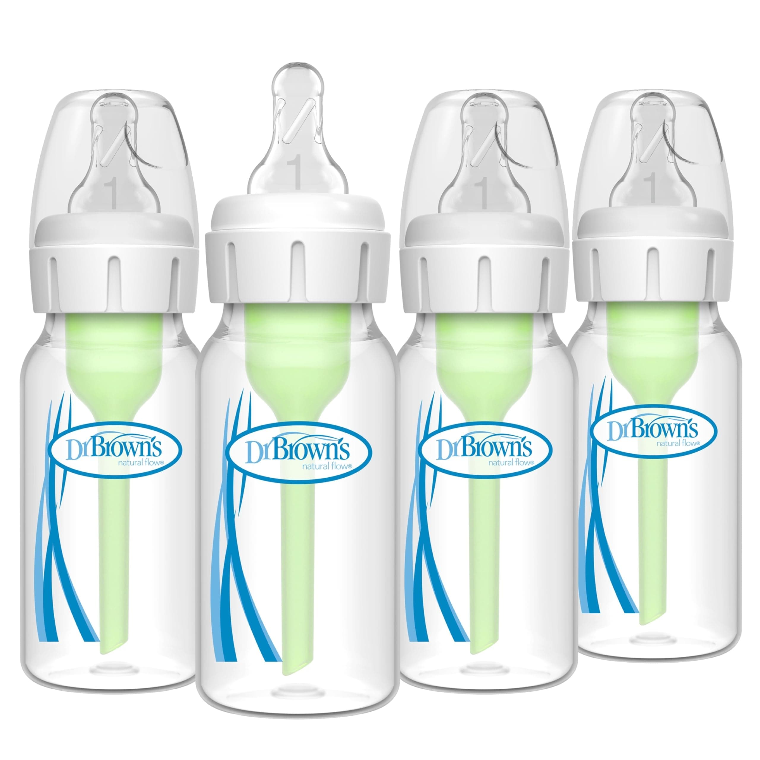 Dr. Brown's Natural Flow® Anti-Colic Options+™ Narrow Baby Bottles 4 oz/120 mL, with Level 1 Slow Flow, 4 Pack, 0m+