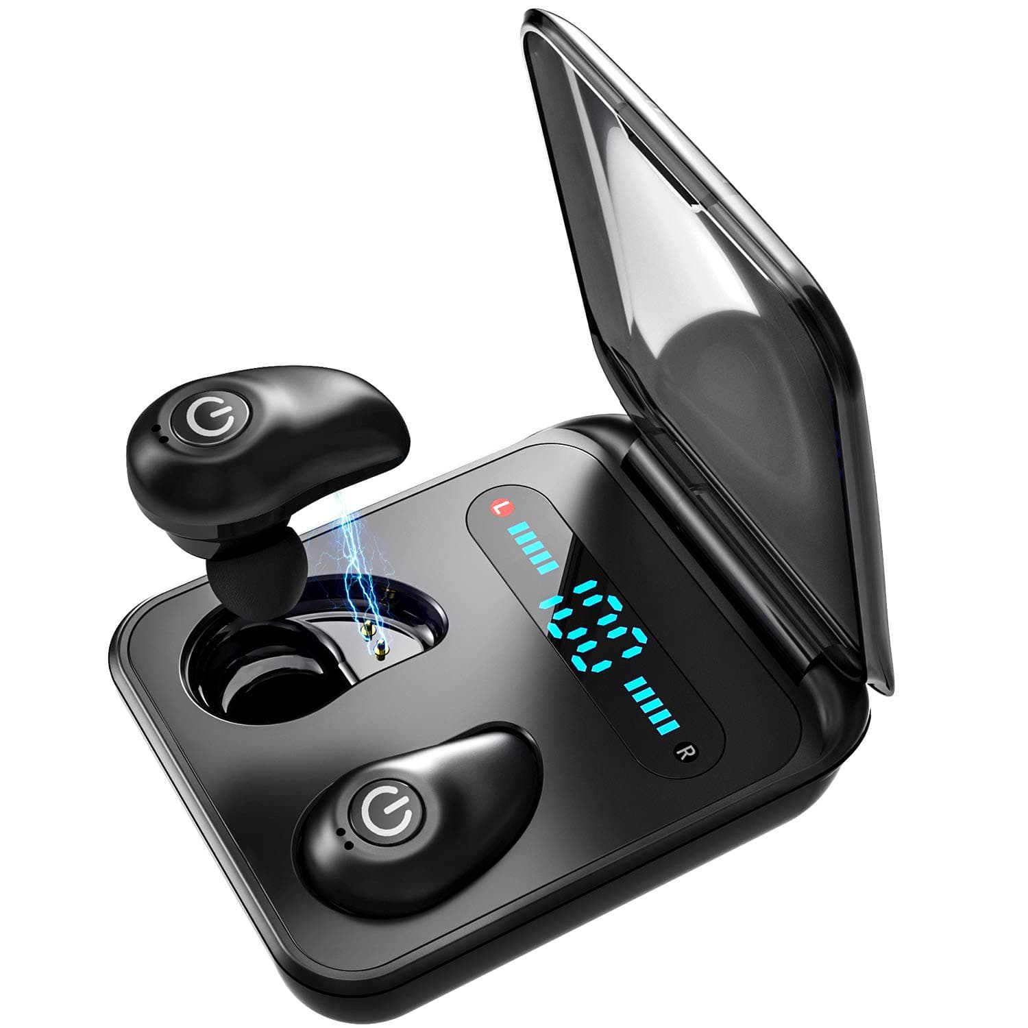 Bluetooth Earbuds Wireless Headphones, Bluetooth 5.0 Headphone 3D Stereo Sound, Wireless Earbuds Dual Built-in Mic Auto Pairing Cordless Earbuds with LED Display Charging Case