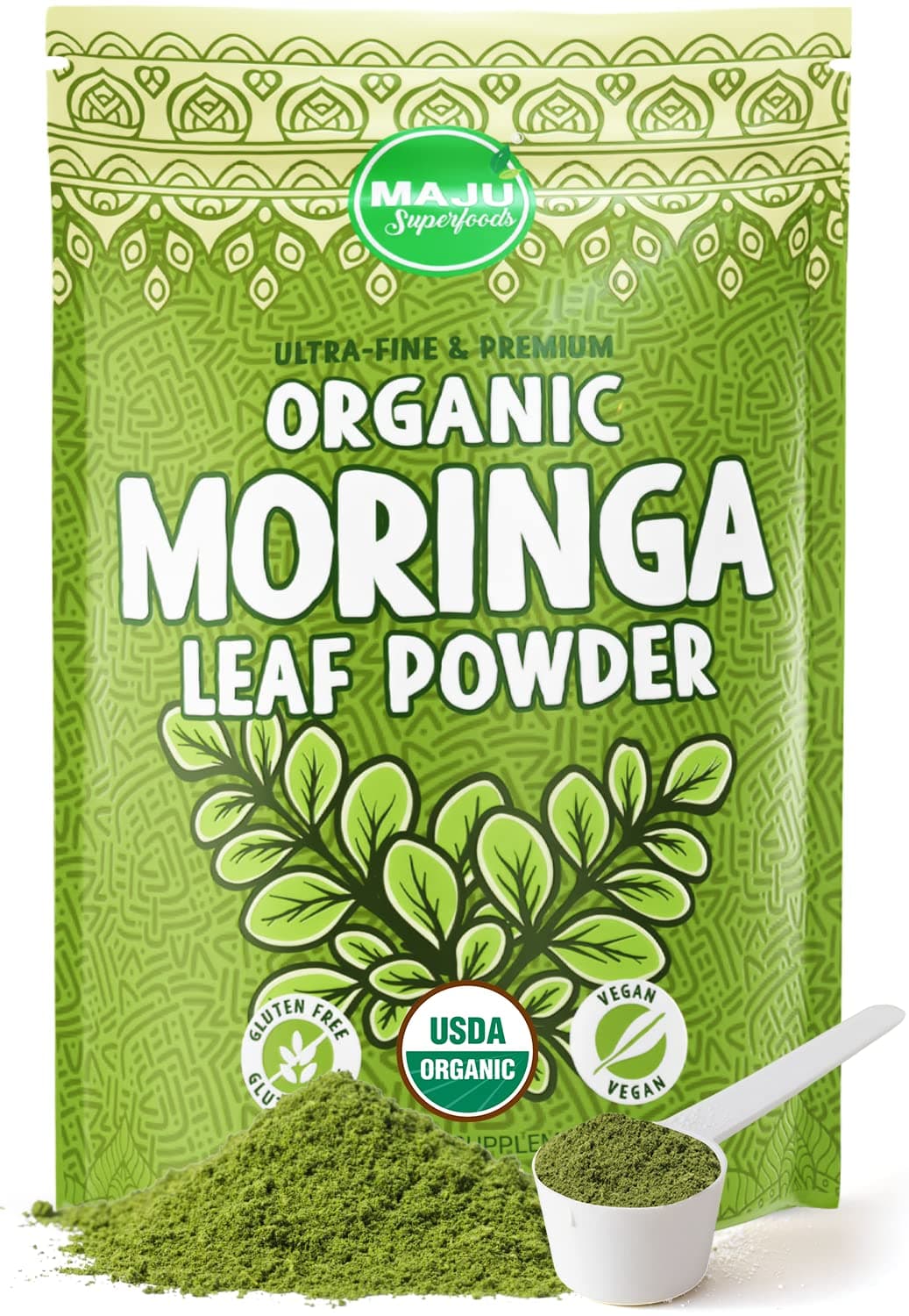 MAJUs Organic Moringa Powder: NON-GMO, Guaranteed Purest, 100% Raw Moringa by Maju Superfoods