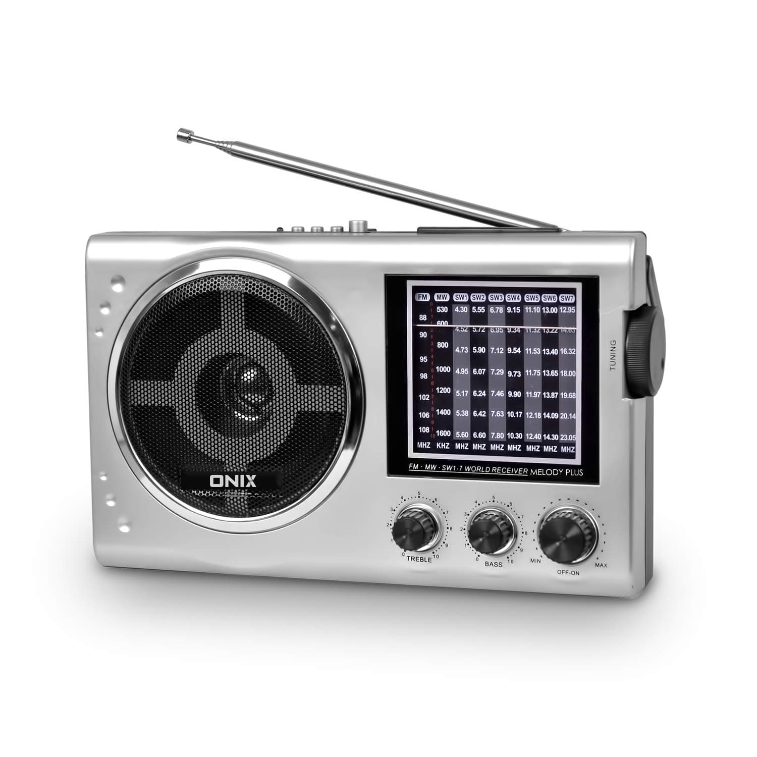 ONIX enthusing generations Melody Plus Portable Rechargeable Radio with FM/MW/SW, USB/SD/TF Function (Grey)
