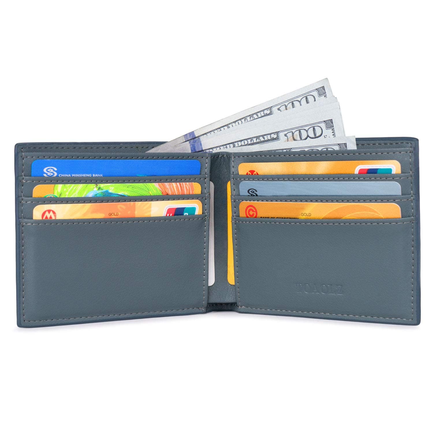 TOAOLZ Mens Slim Bi-fold Leather Wallet Front Pocket Credit Card Case Holder for Men with RFID Blocking (Blue Carbon Fiber)