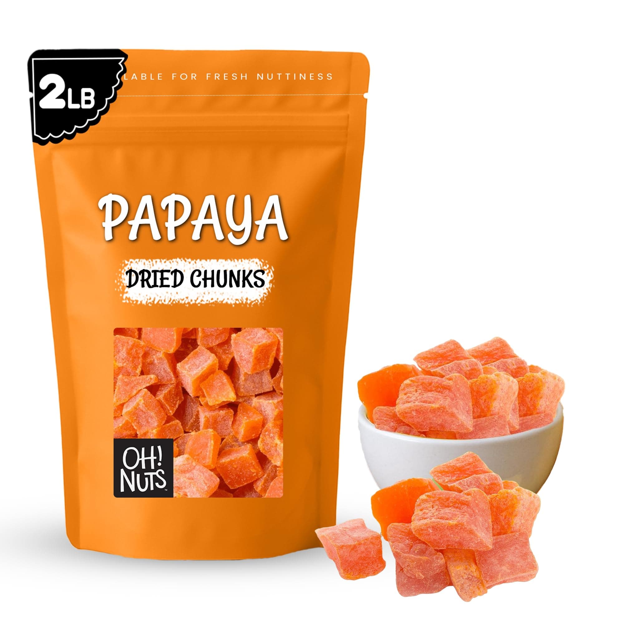 Dried Papaya Chunks - 2 lb - Dried Fruit Chunks - Less Sugar Added - Dehydrated Fruit Bites - Packed in New York Zip-Seal Bag for Exceptional Freshness