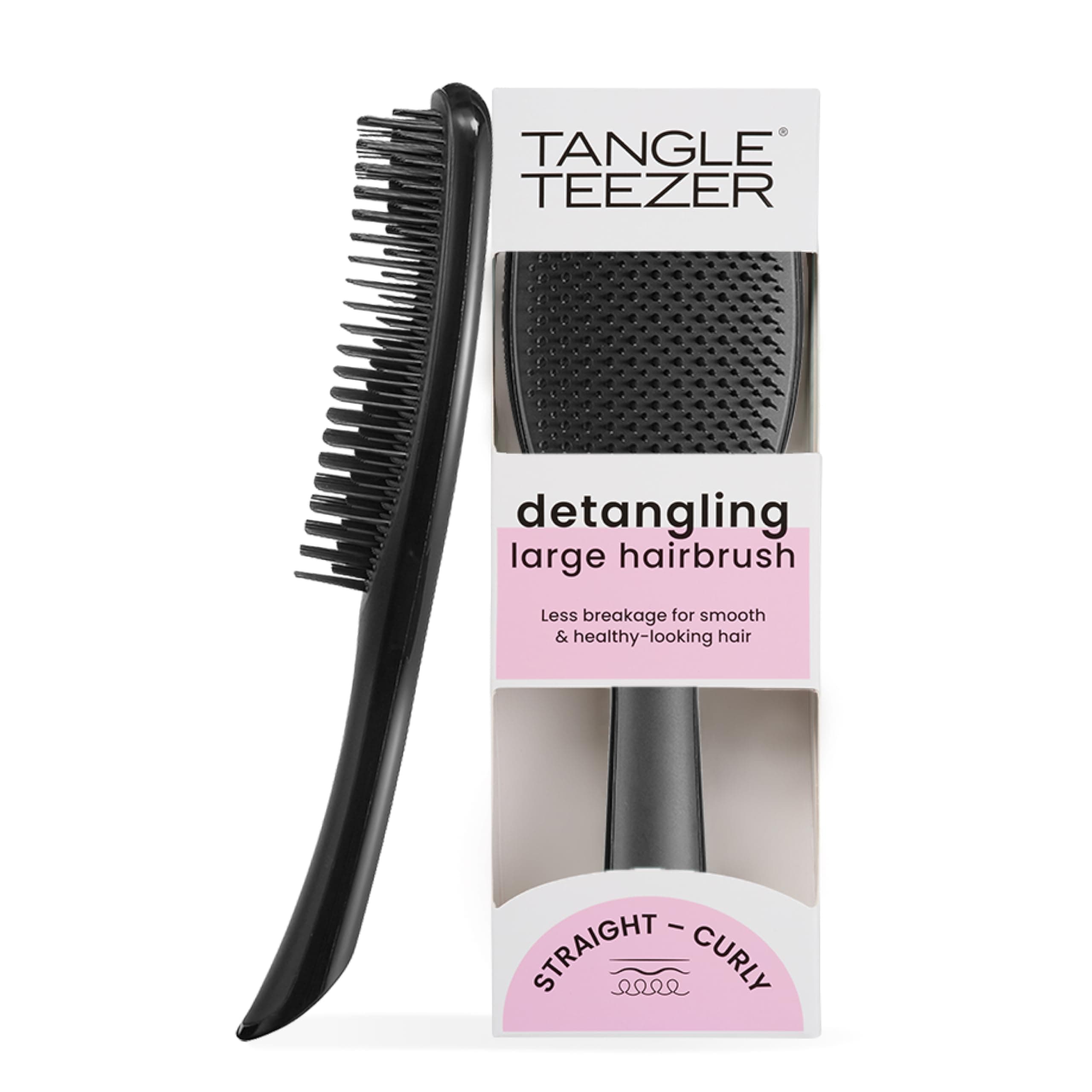 Large Ultimate Detangler Hairbrush - For Wet & Dry Hair - Detangling Brush for Thick, Curly & Long Hair - Two-Tiered Teeth Reduce Breakage & Eliminate Knots - Large Paddle - Black Gloss