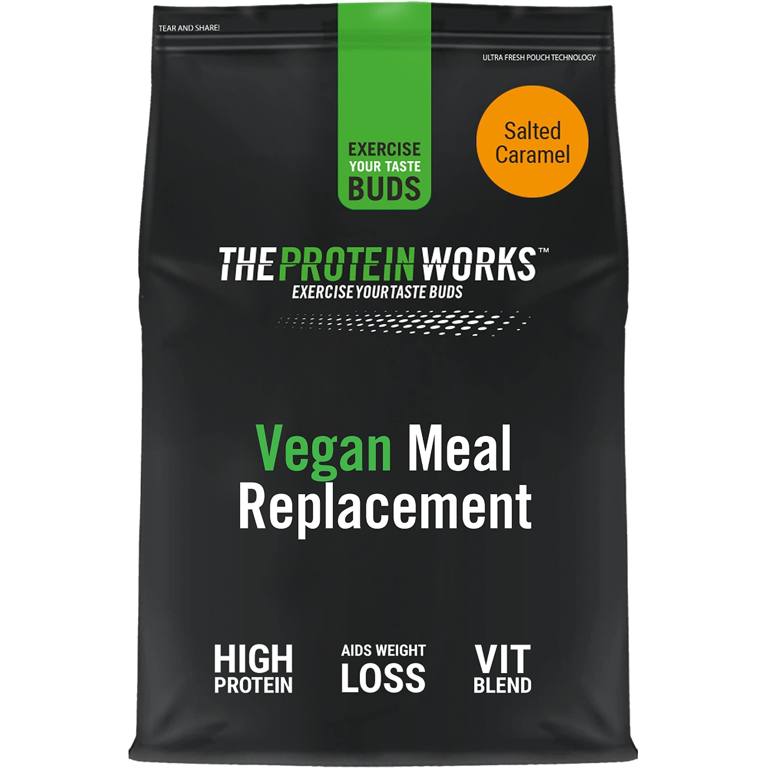 Protein Works - Vegan Diet Meal Replacement , Nutritionally Complete 250 Calorie Meal , Vegan Meal Shake , Plant Based Meal Replacement , 28 Meals , Salted Caramel Bandit , 2kg