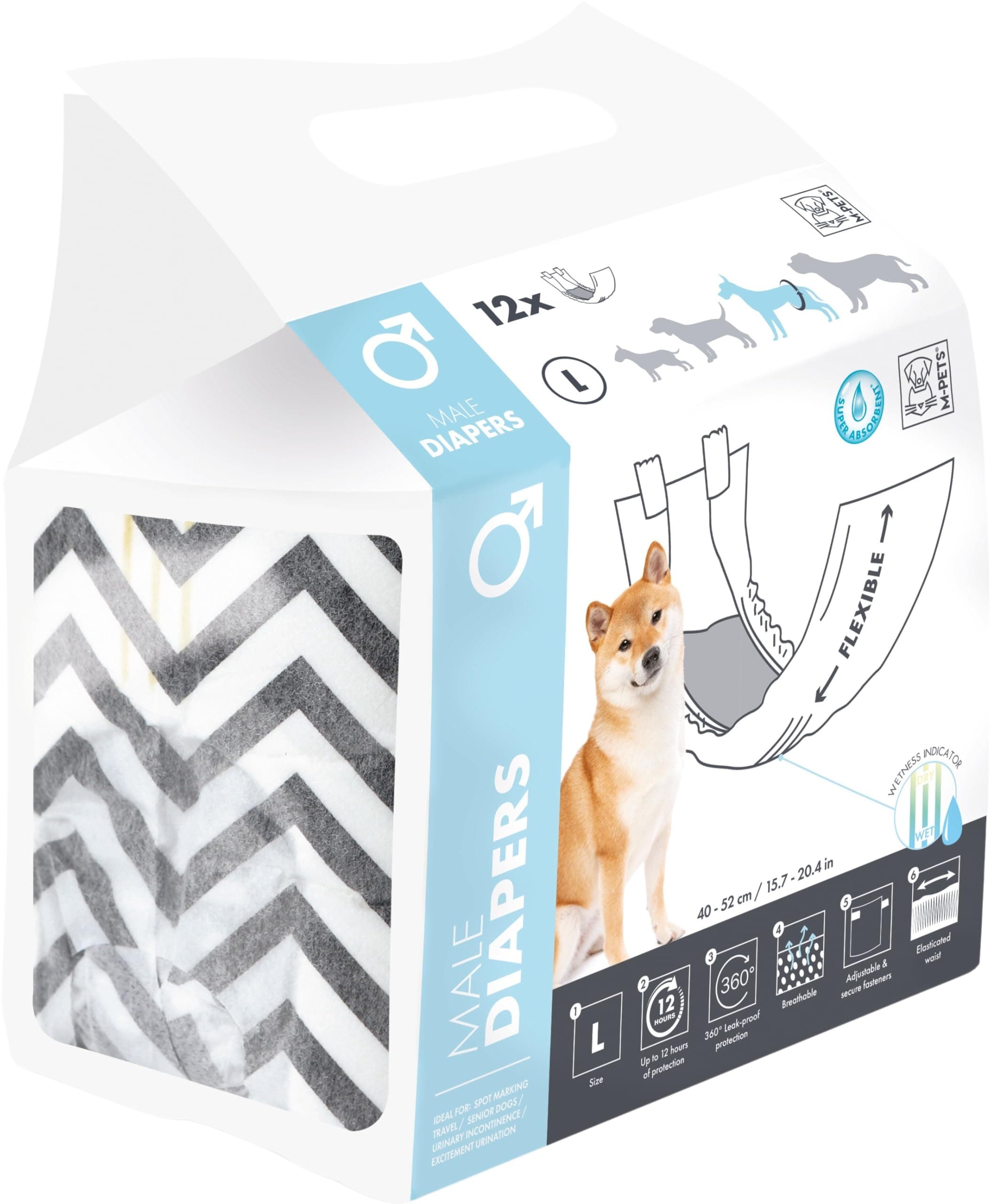 M-PETS Male Dog Diapers L 12 Pack