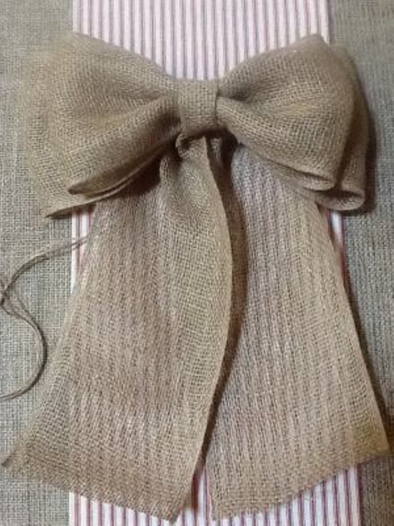 12" Wide Burlap Bow Chair Wreath Bow Rustic Wedding Decor Reception Country Table