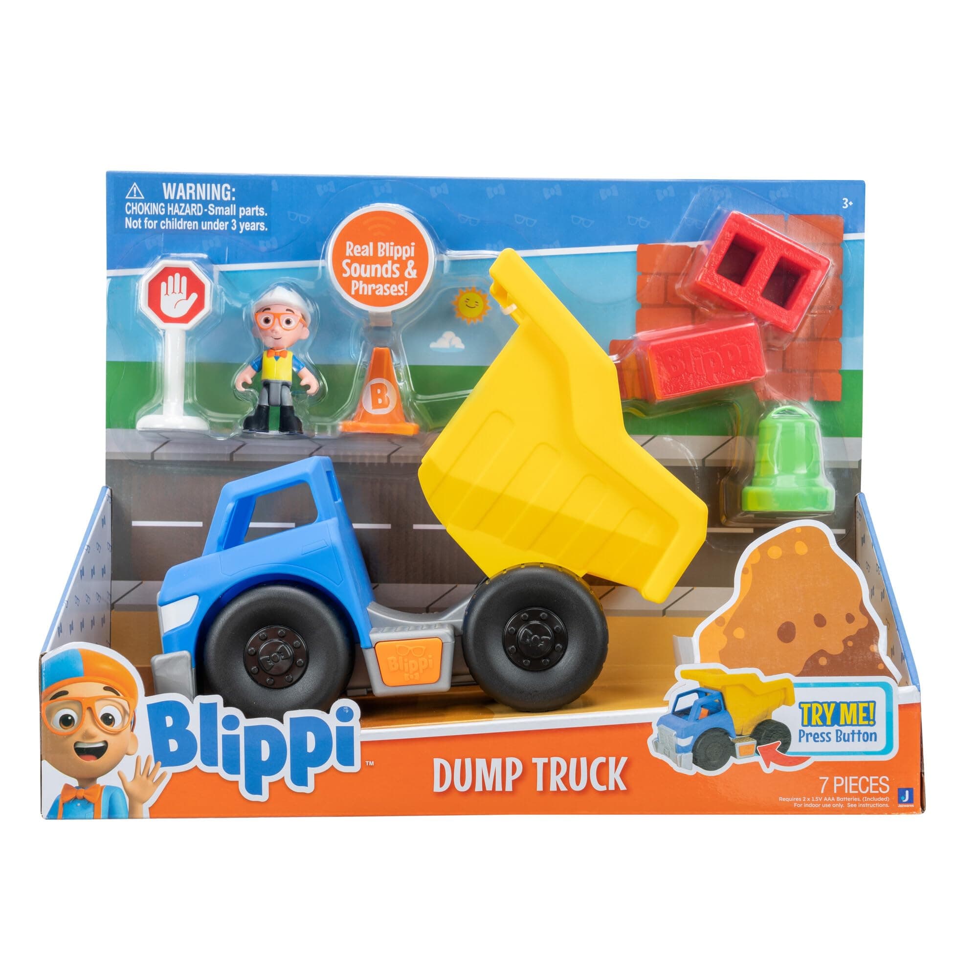 Blippi Dump Truck - Fun Freewheeling Vehicle Featuring 3 Construction Worker Sounds and Phrases - Educational Vehicles for Toddlers and Preschoolers - Amazon Exclusive