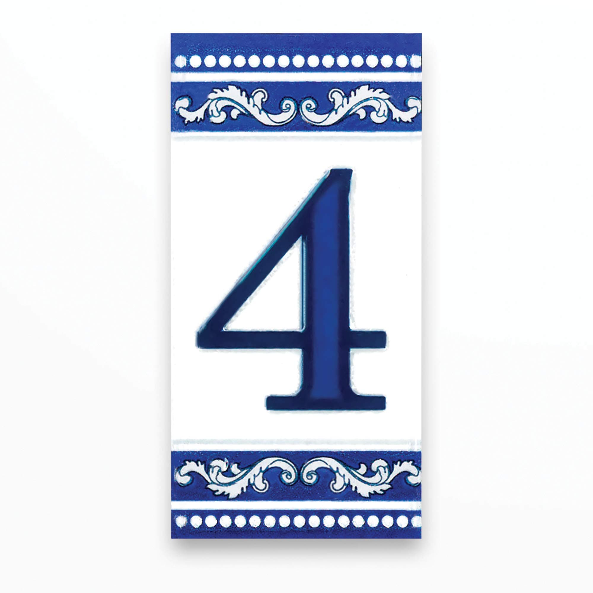 Kantu 2113015 Castilla Ceramic Tile Address Number, 3.94 in. L x 1.97 in. W x 0.31 in. H, Blue