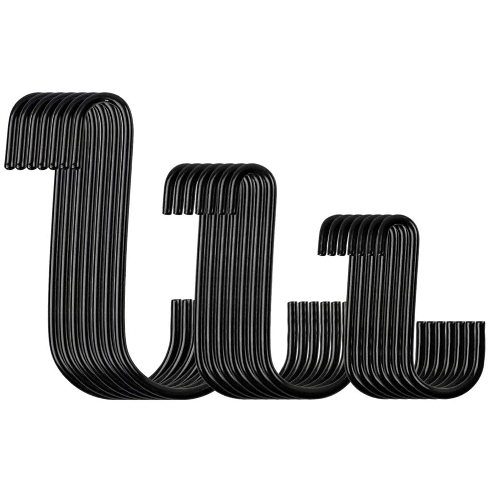 HongWay 21 Pack Black S Hooks for Hanging, Heavy Duty S Hooks in Three Sizes(2.5/3/4 Inch) for Kitchen Pan-Pot, Outdoor Hanging Plants, Wardrobe, Bathroom, Bedroom, and Office