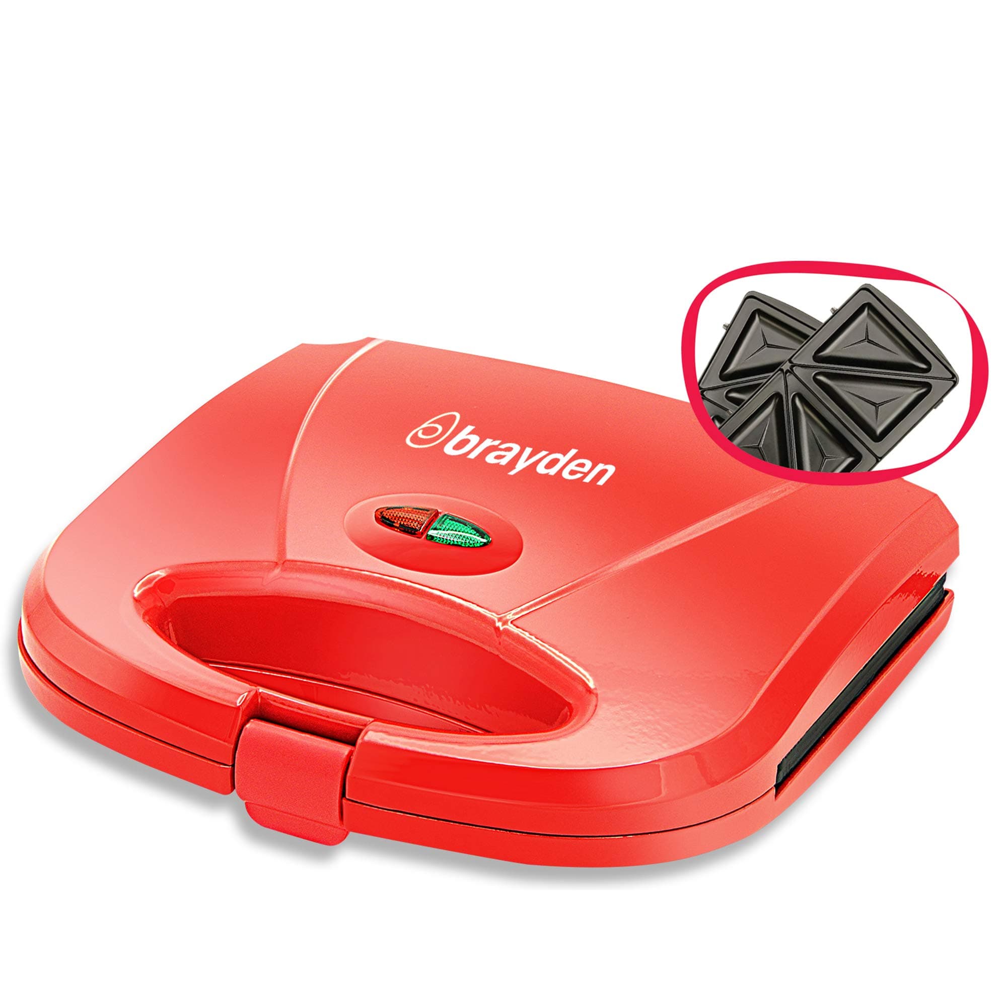 Brayden Furo S10 800-Watt Sandwich Maker With Fixed Non Stick Triangle Plates, Red