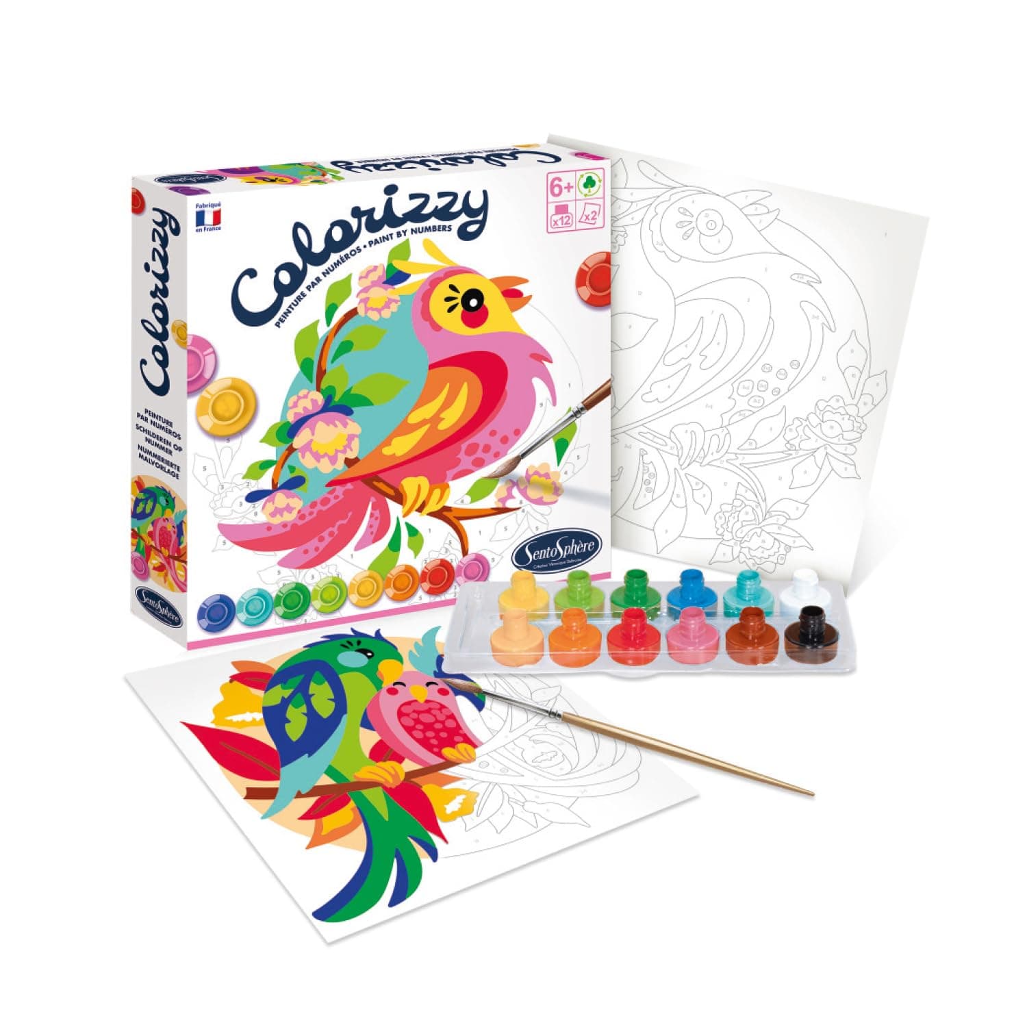 Sentosphere 3904505 Colorizzy Paint by Numbers Painting Set for Children Birds Craft Kit Creative Set DIY