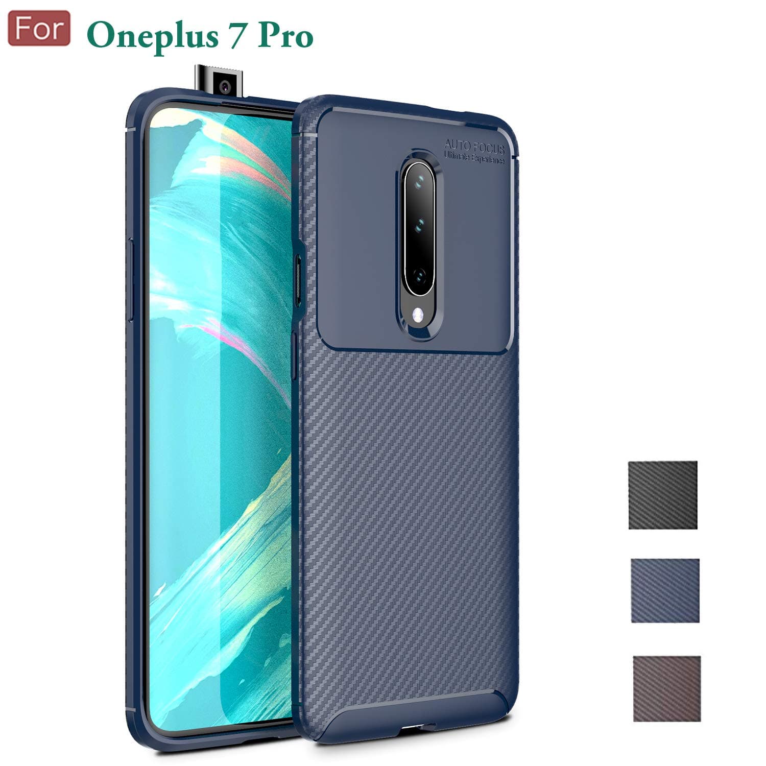 Wellci Oneplus 7 Pro Case, Anti Fingerprint Slim Fit Carbon Fiber Design Scratch Resistant Phone Case for Oneplus 7 Pro (Navy Blue)