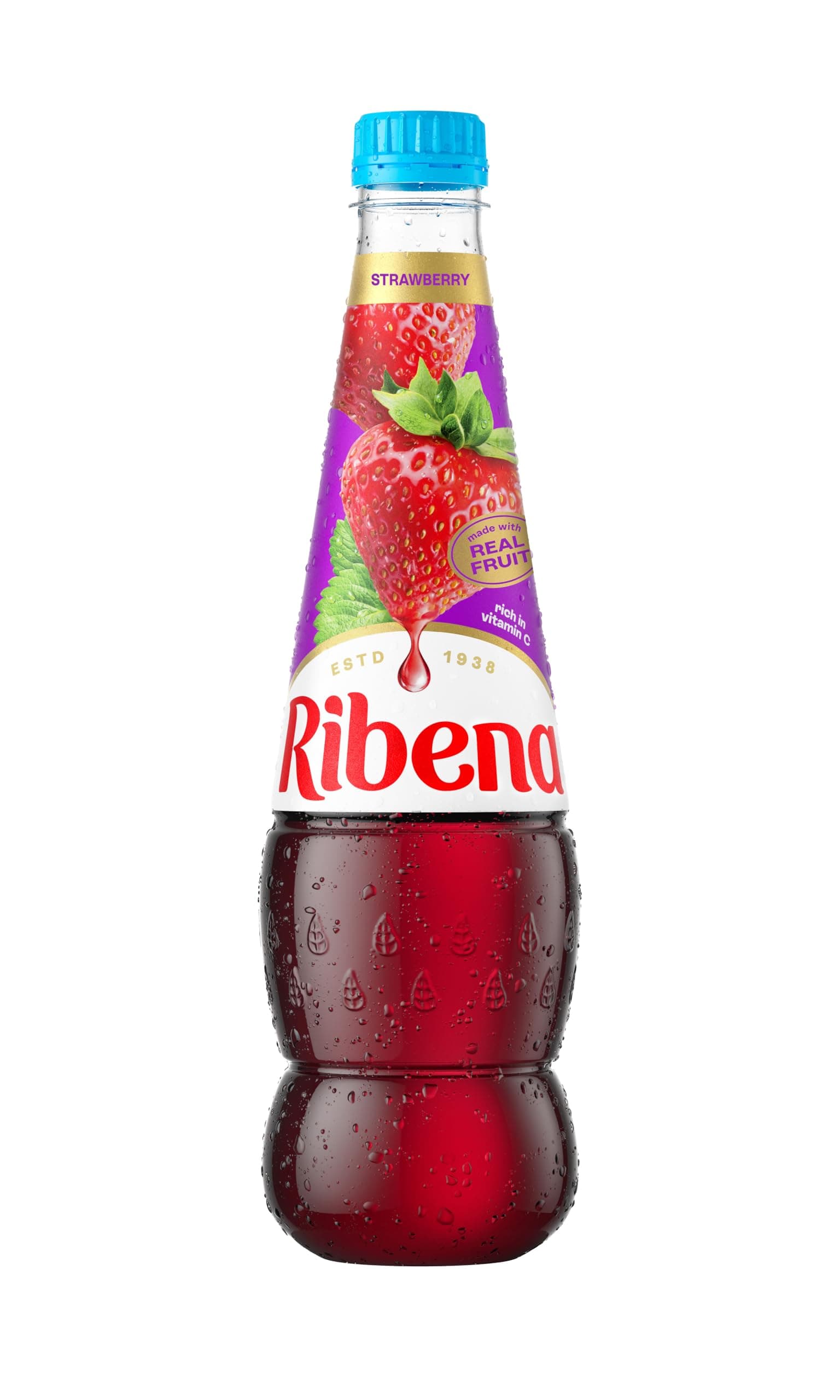 Ribena Strawberry Squash No Added Sugar 850ml - Real Fruit | Rich in Vitamin C | No Artificial Colours or Flavours | 100% Recycled Plastic Bottle