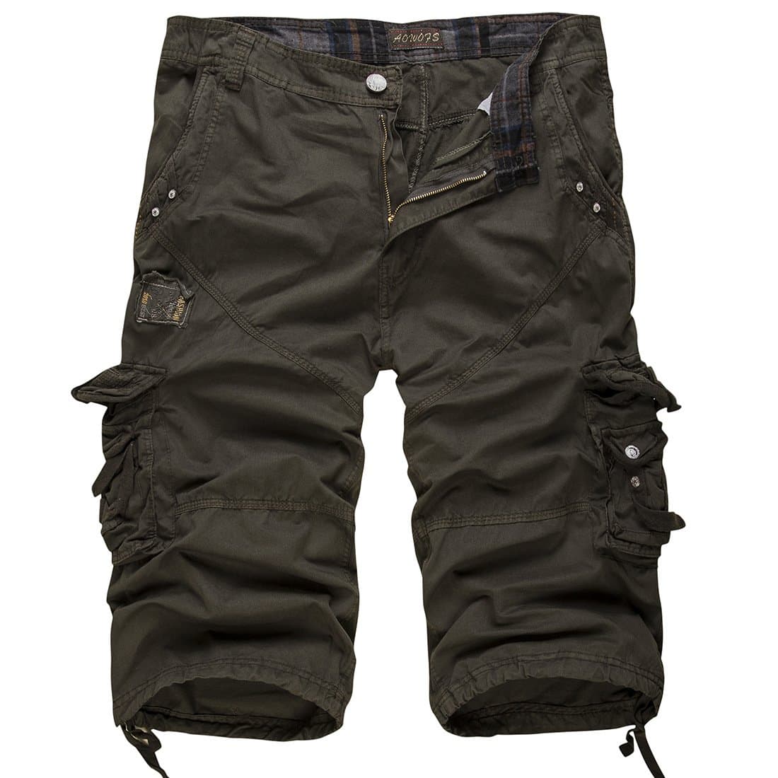 Men's Relaxed Fit Solid Long Cargo Shorts Capri Pants (no belt)(Army Green,34)