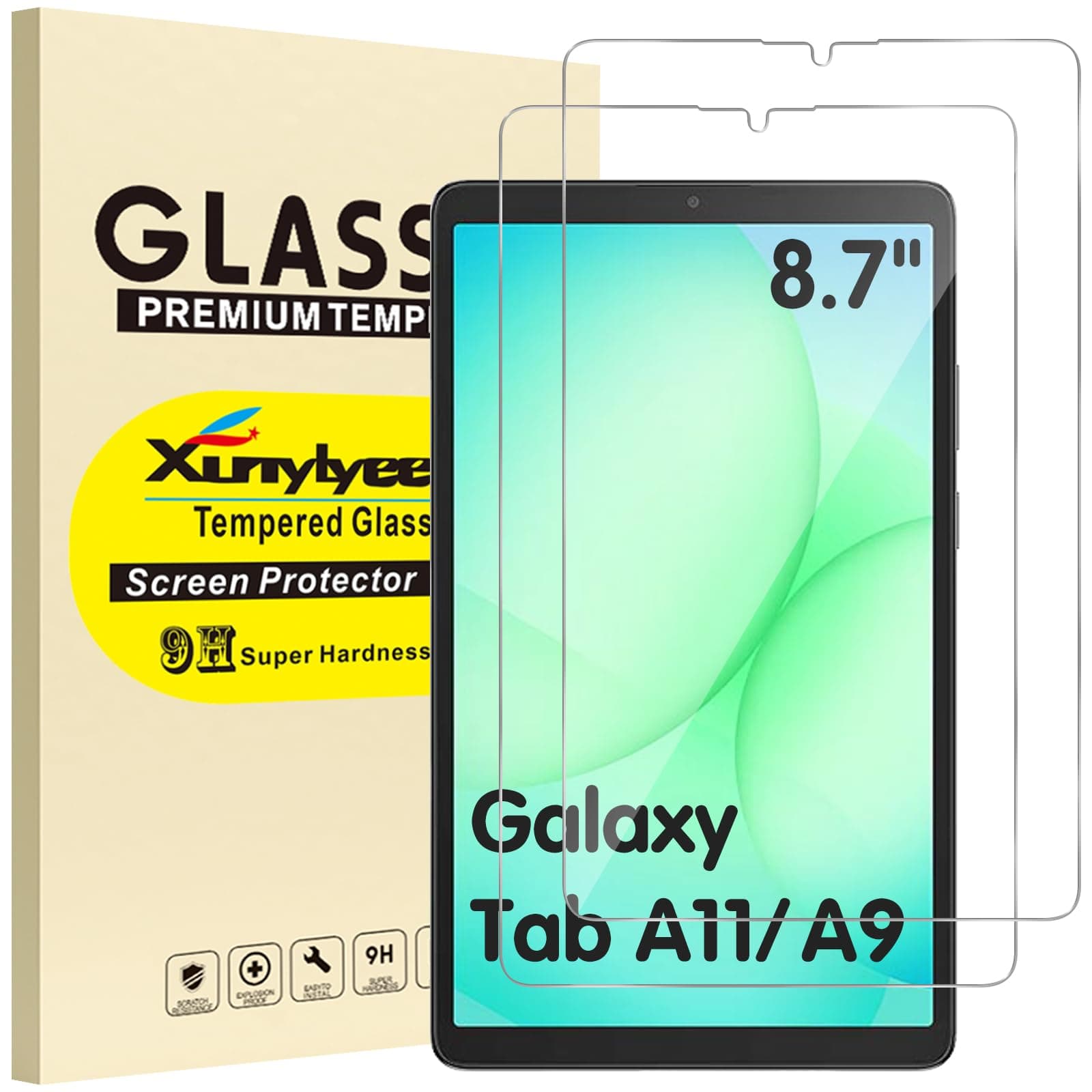 2-Pack, Screen Protector for Samsung Galaxy Tab A9 8.7" 2023/ Galaxy Tab A11 8.7" 2025 [206.4 * 120.2mm/ 8.13 * 4.73 in] Tempered Glass Film Anti-Scratch Easy Installation