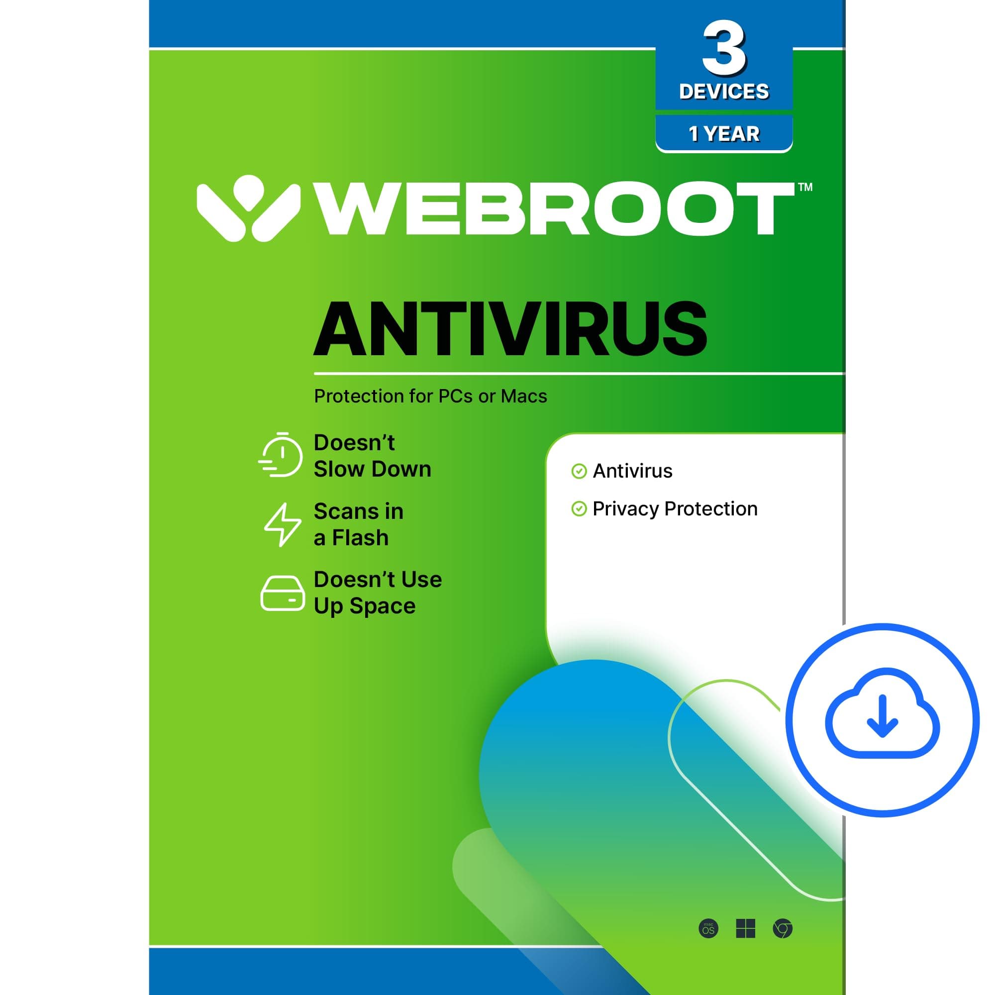 Webroot Antivirus Software 2026 | 3 Device | 1 Year Download for PC/Mac