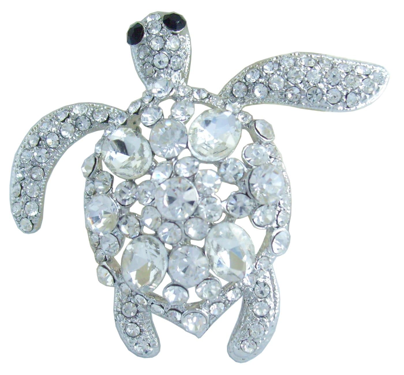 Unique Animal 2.36" Rhinestone Crystal Turtle Tortoise Brooch Pin Pendant BZ3344