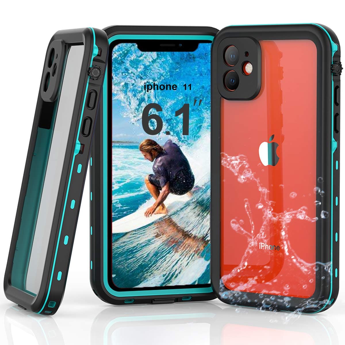 YOGRE for iPhone 11 Waterproof Case, IP68 Heavy Duty Shockproof Snowproof Dirtproof Cover Case, Full-Body Rugged Clear Case with Built-in Screen Protector for iPhone 11 (6.1 Inch, Blue&Clear)