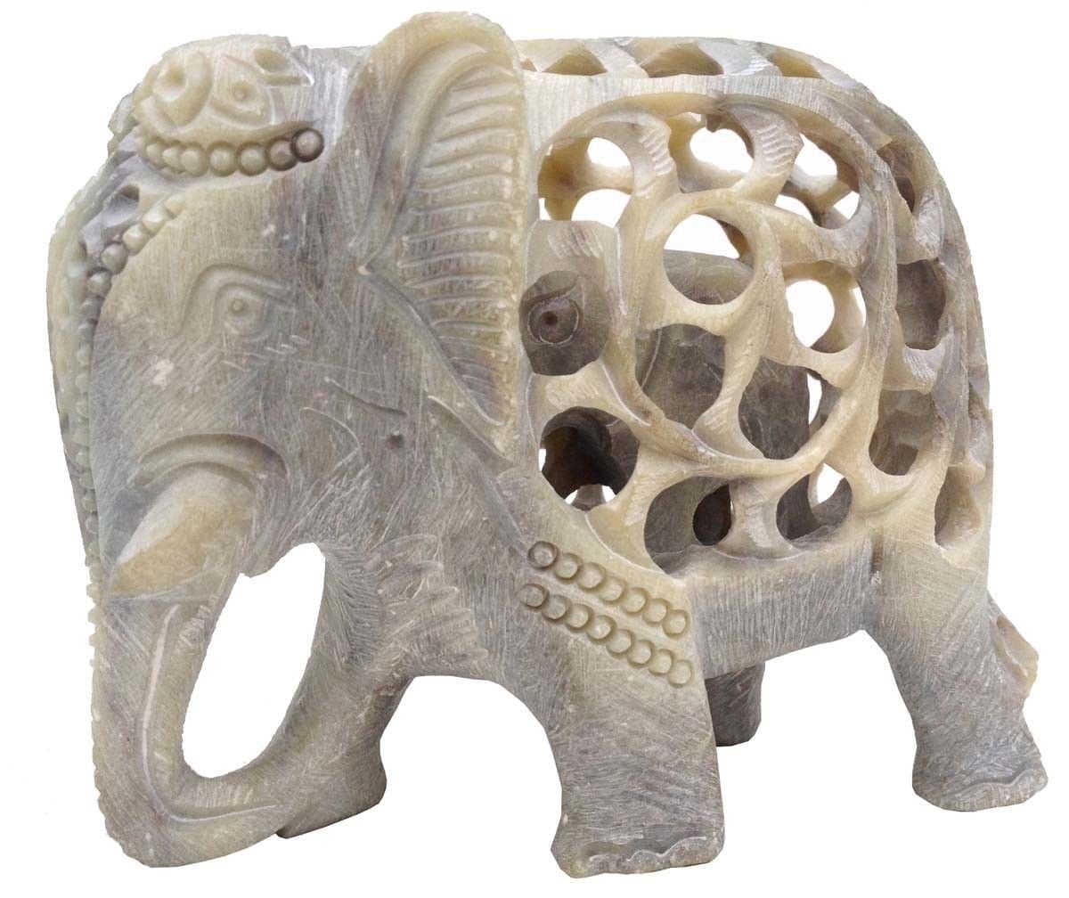 SimplyChill Hand Carved Undercut Soapstone Elephant Ornaments Statues Handmade each with a Baby Elephant Carved Inside - 3 (Large)