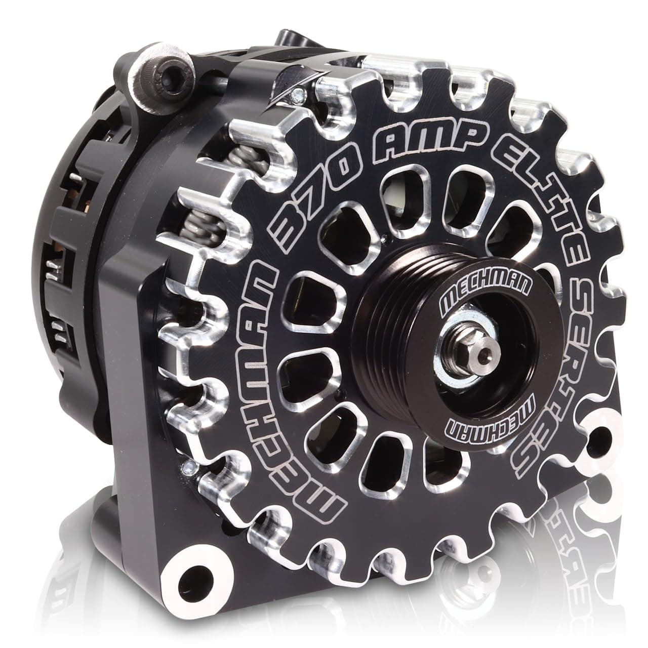 Alternators Alternator, E-Series Billet, 370 amp, 12V, 1-Wire, 6 Rib Serpentine Pulley, Black Anodize, GM Fullsize Truck 2007-08, Each (B8302370B)