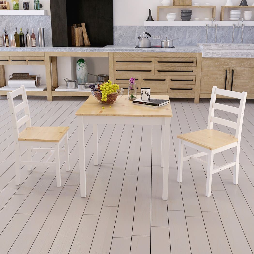 Inwellhome Contemporary Dining Set Table and 2 Chairs Solid Pine Wood Home Kitchen Breakfast Furniture, Natural Pine