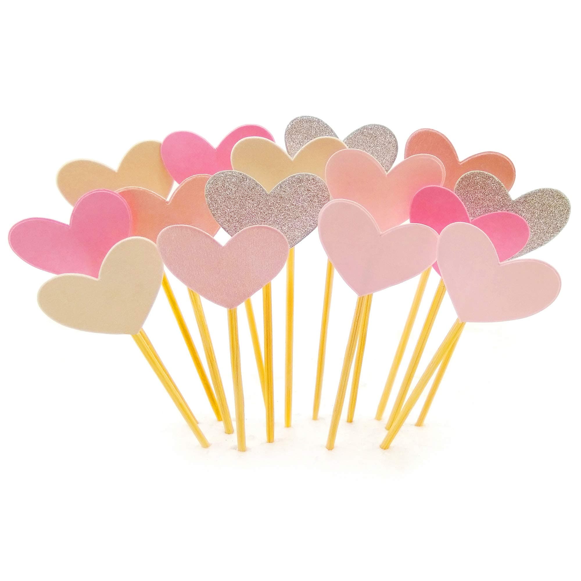 Cupcake Toppers 30Pcs Set, GUCUJI Funny Pink Heart DIY Glitter Mini Birthday Cake Snack Decorations Picks Suppliers Party Accessories for Wedding and Baby Shower