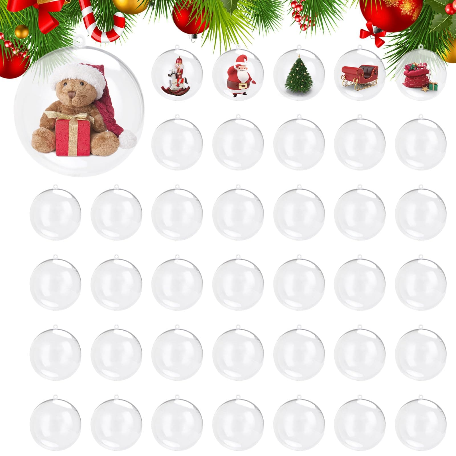 50 PCS Clear Ornament Balls Clear Plastic Ornaments for Craft Fillable Ornaments Balls 80mm(3.15'') Christmas Ornaments Ball DIY Plastic Ball for Christmas Wedding Party Home Decor