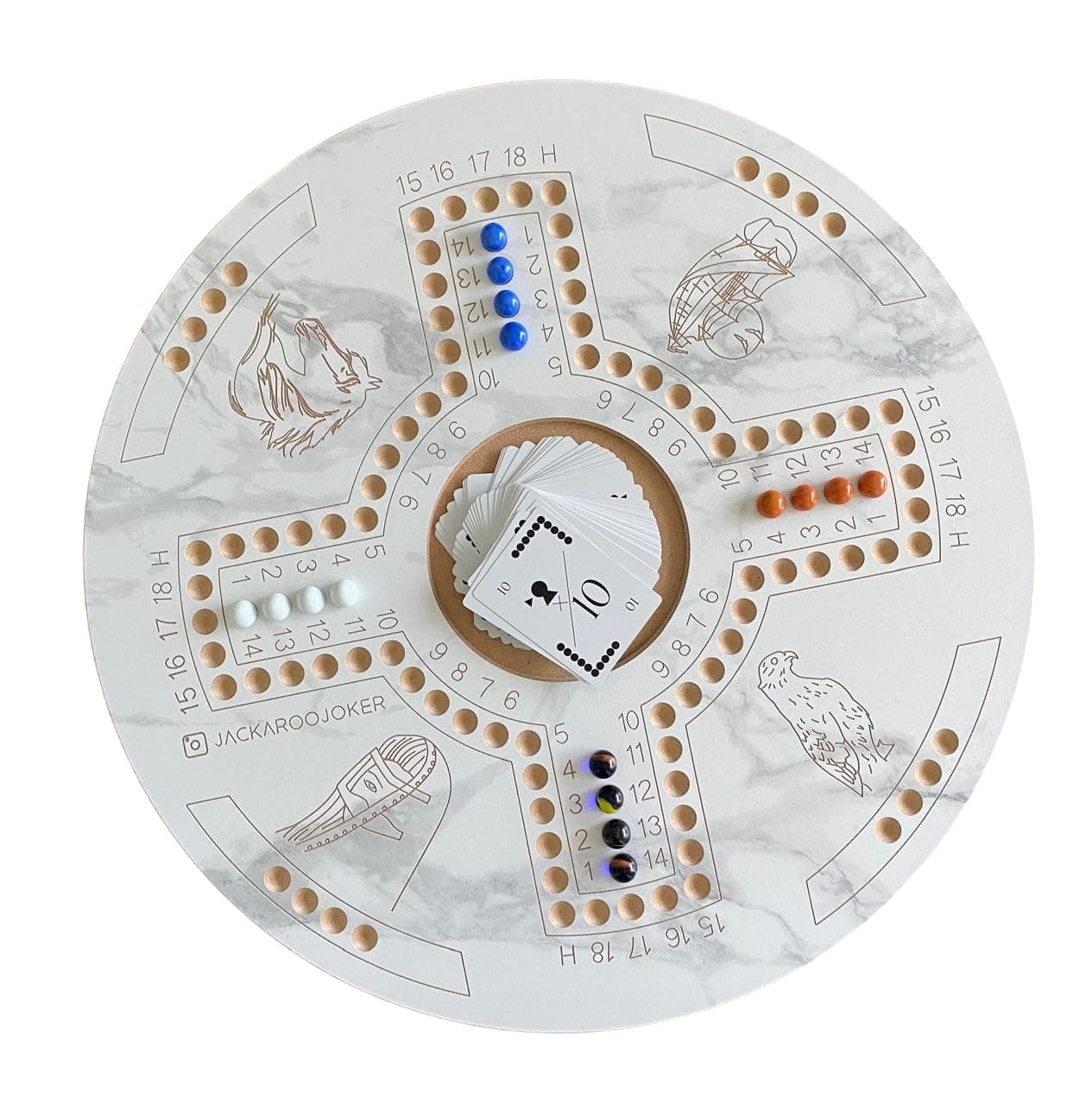 – JackarooJoker board game wahoo game for 4 and 6 players for Audlt double sides with Cards, Marbles and Bag jakaro jackaro wooden board game