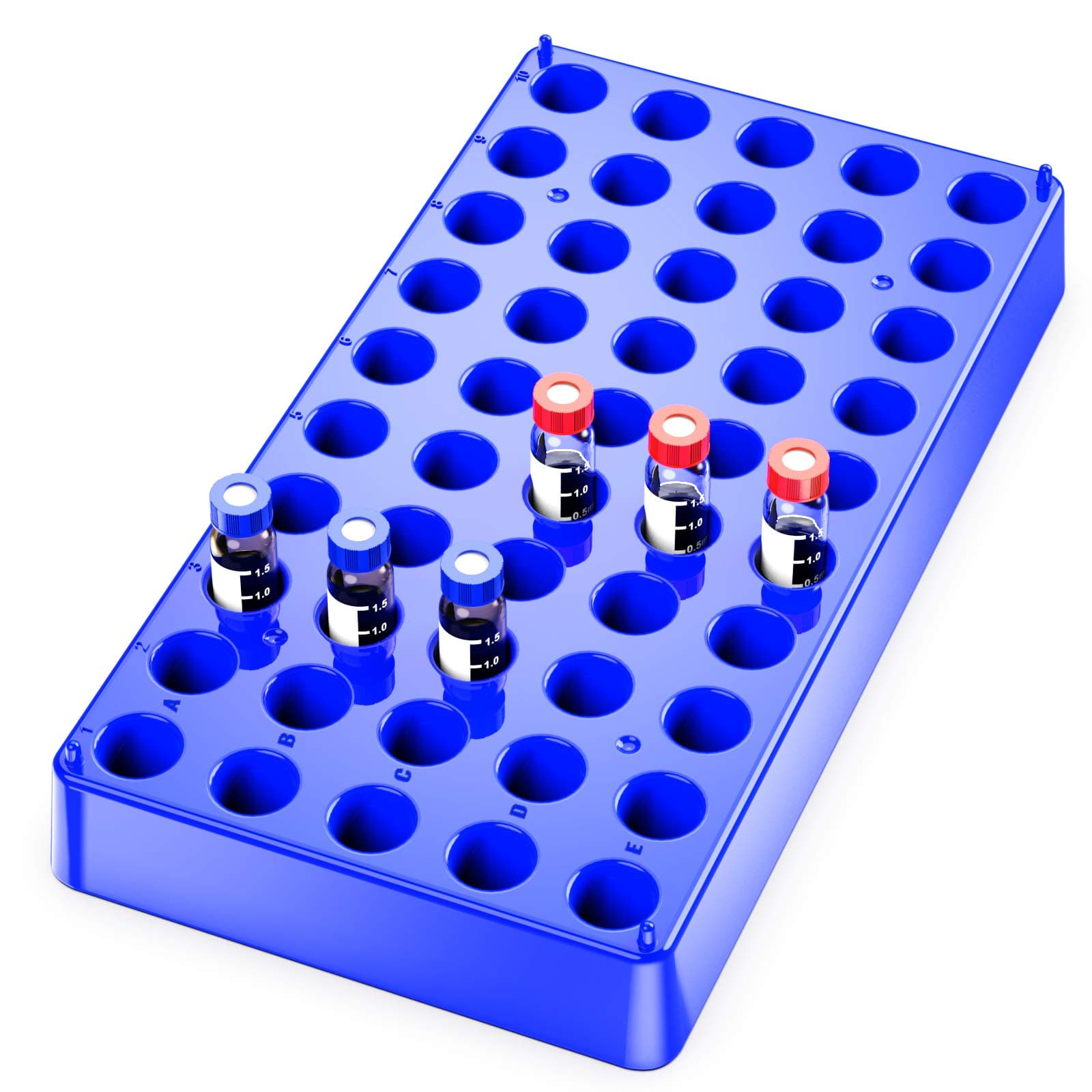 2Pcs Vial Rack,Blue Polypropylene(PP) Vial Holder 2mL with 50 Holds Diameter 12mm,Stackable Vial Racks,Centrifuge Tube Rack,Bottle Racks by Biomed Scientific