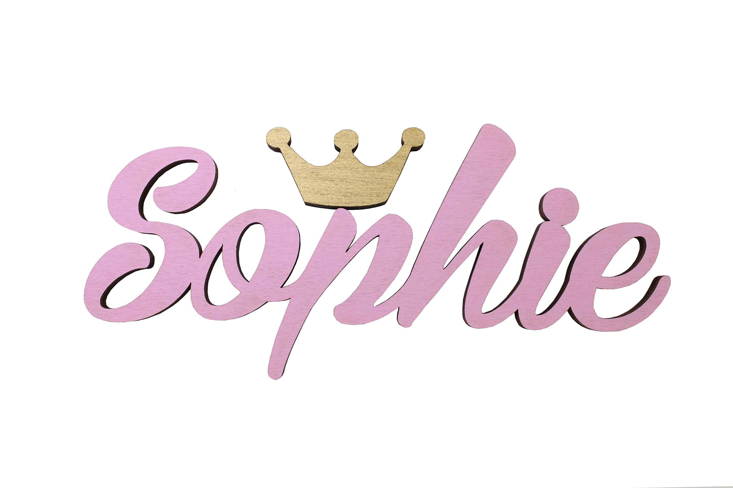 Door Name Plates for Children, Any Name with Crown (L17-21 cm, Golden Crown)