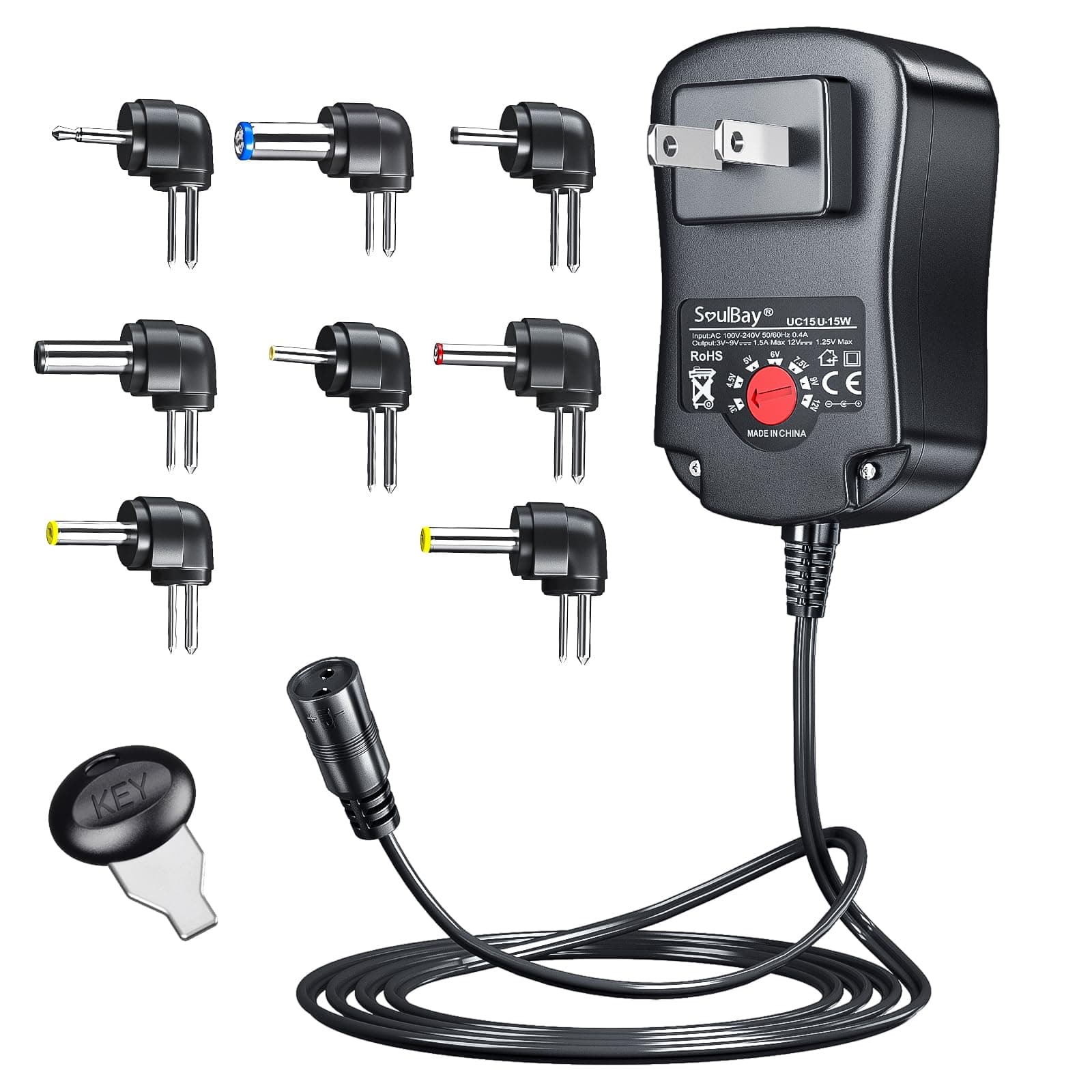 SoulBay 15W Universal AC Adapter 3V 4.5V 5V 6V 7.5V 9V 1500mA 12V 1250mA DC Switching Power Supply for CCTV Security IP Camera Keyboard Speaker Router Household Electronics, 12W Compatible