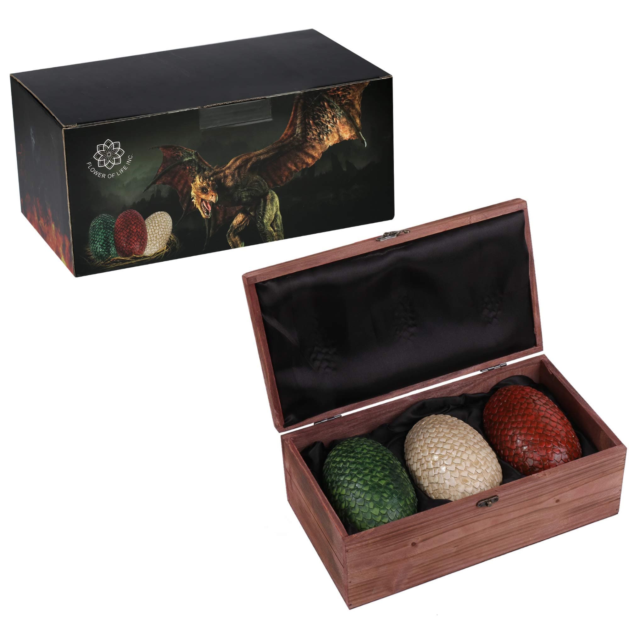 FOLE Dragon Eggs in Wooden Crate - Set of 3 - GOT Decor Merchandise Collectible Gift - 6 Inches Tall Eggs - Premium
