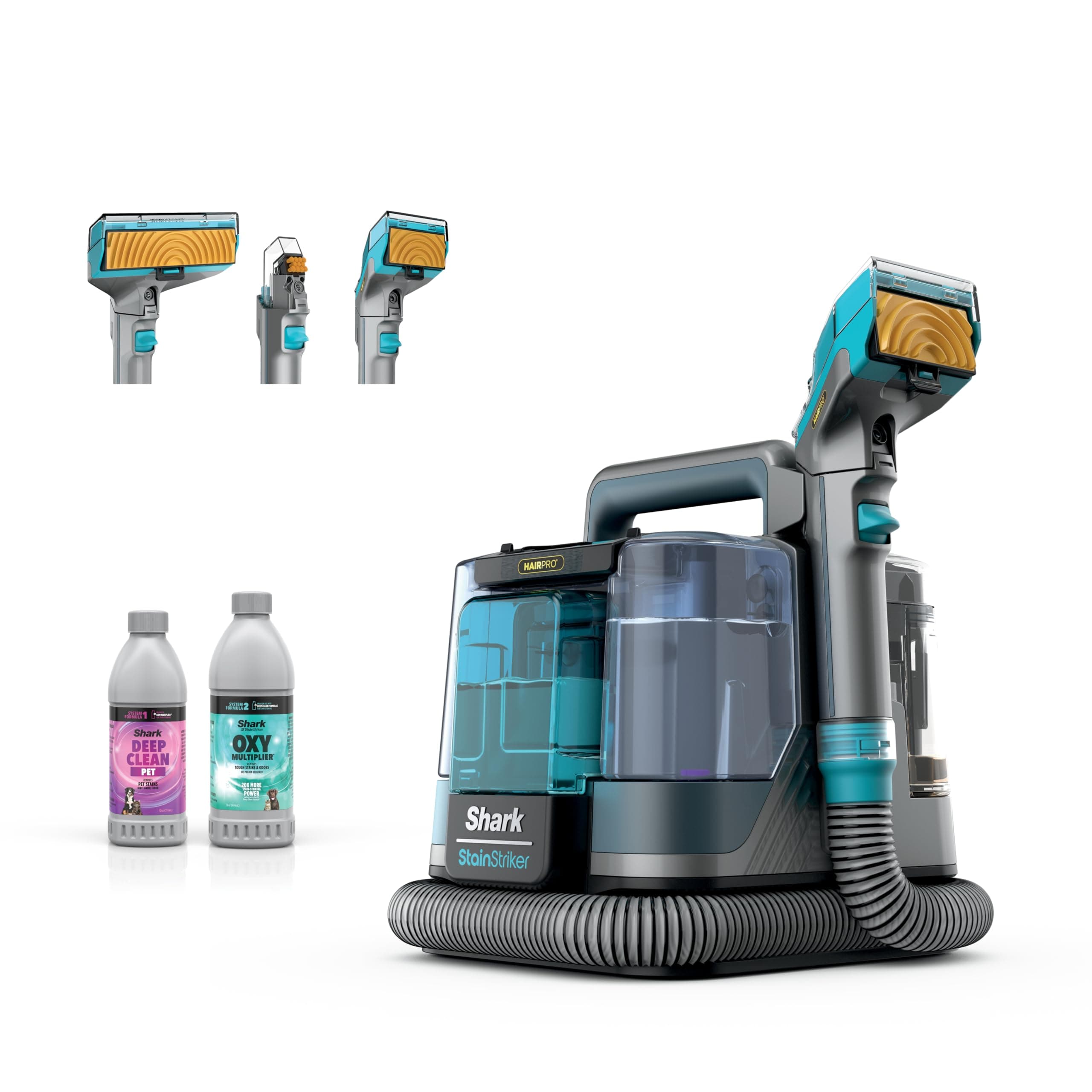 StainStriker HairPro Portable Carpet, Upholstery & Area Rug Cleaner, Self-Cleaning, Stain, Hair & Odor Remover, Perfect for Pets & Car Interiors, 3 Tools & Pet Cleaning Solution, Teal, PX253BRN