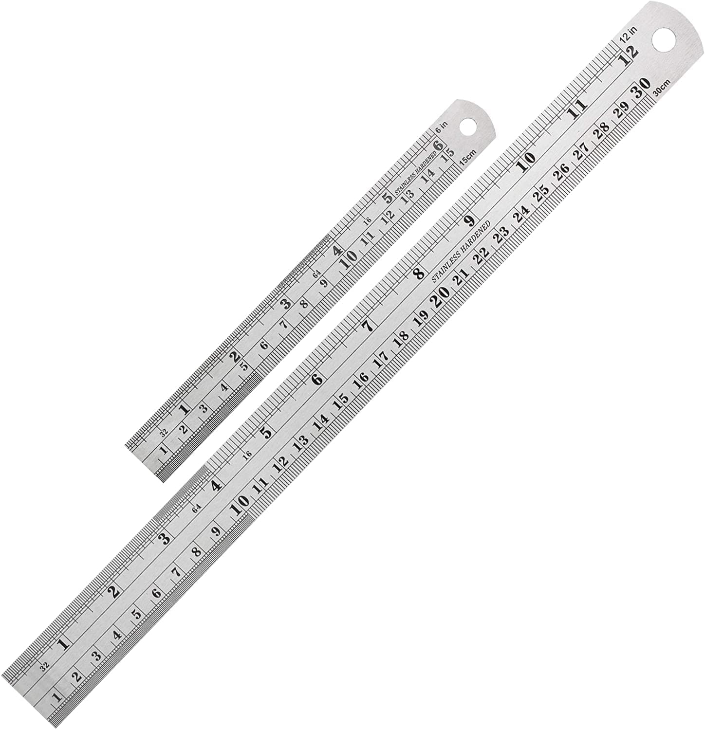 Stainless Steel Ruler Pack of 2 Measuring Set of 12-Inch/30cm & 6-Inch/15cm Imperial & Metric Measurements & Conversion Table - Heavy Duty Stainless Steel