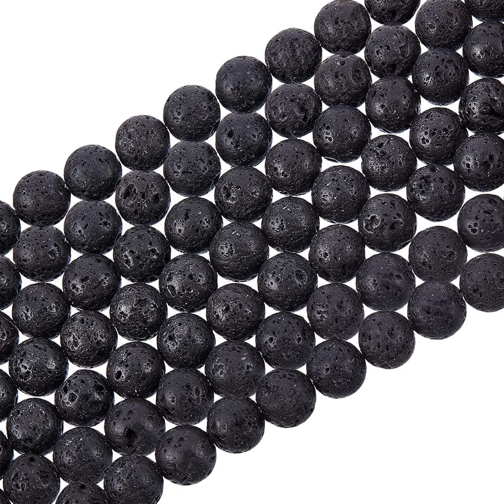 PH PandaHall 470pcs 8mm Lava Beads Natural Black Bead Black Lava Beads Oil Di...