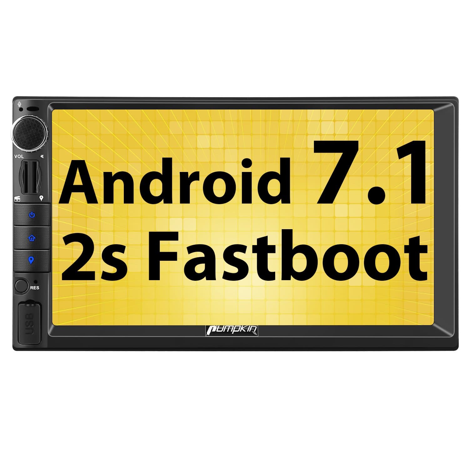 Pumpkin Android 7.1 Double Din Car Stereo Sat Nav Bluetooth Support GPS WIFI DAB+ Android Auto AUX USB SD Fastboot with 7” Touchscreen