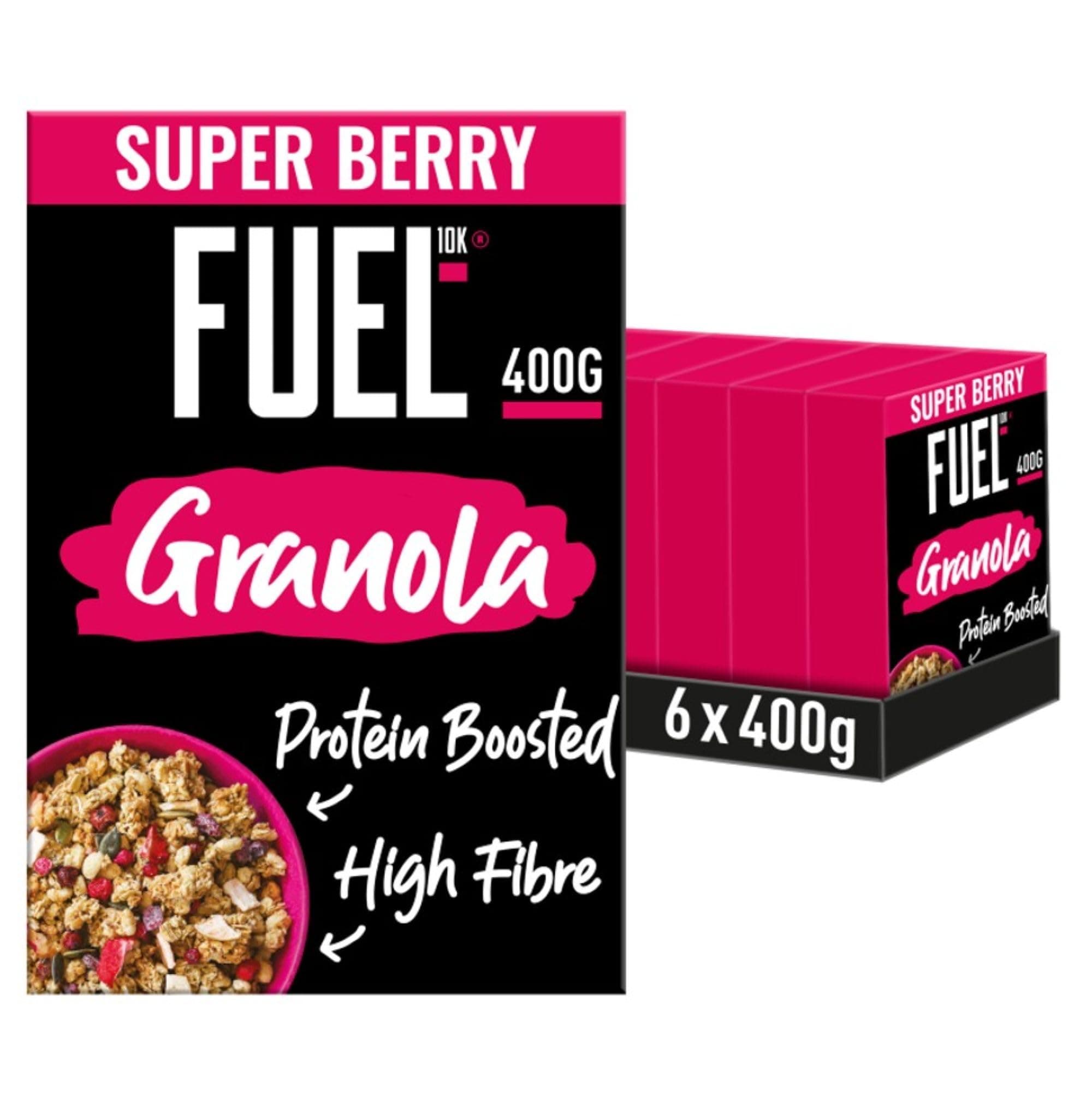 Protein Boosted, Chunky Granola, Super Berry, 6 x 400 Gram Box - High Fibre, Vitamin Boosted, Vegan Cereal with Mixed Fruit Pieces, Jumbo Oats & Pumpkin Seeds