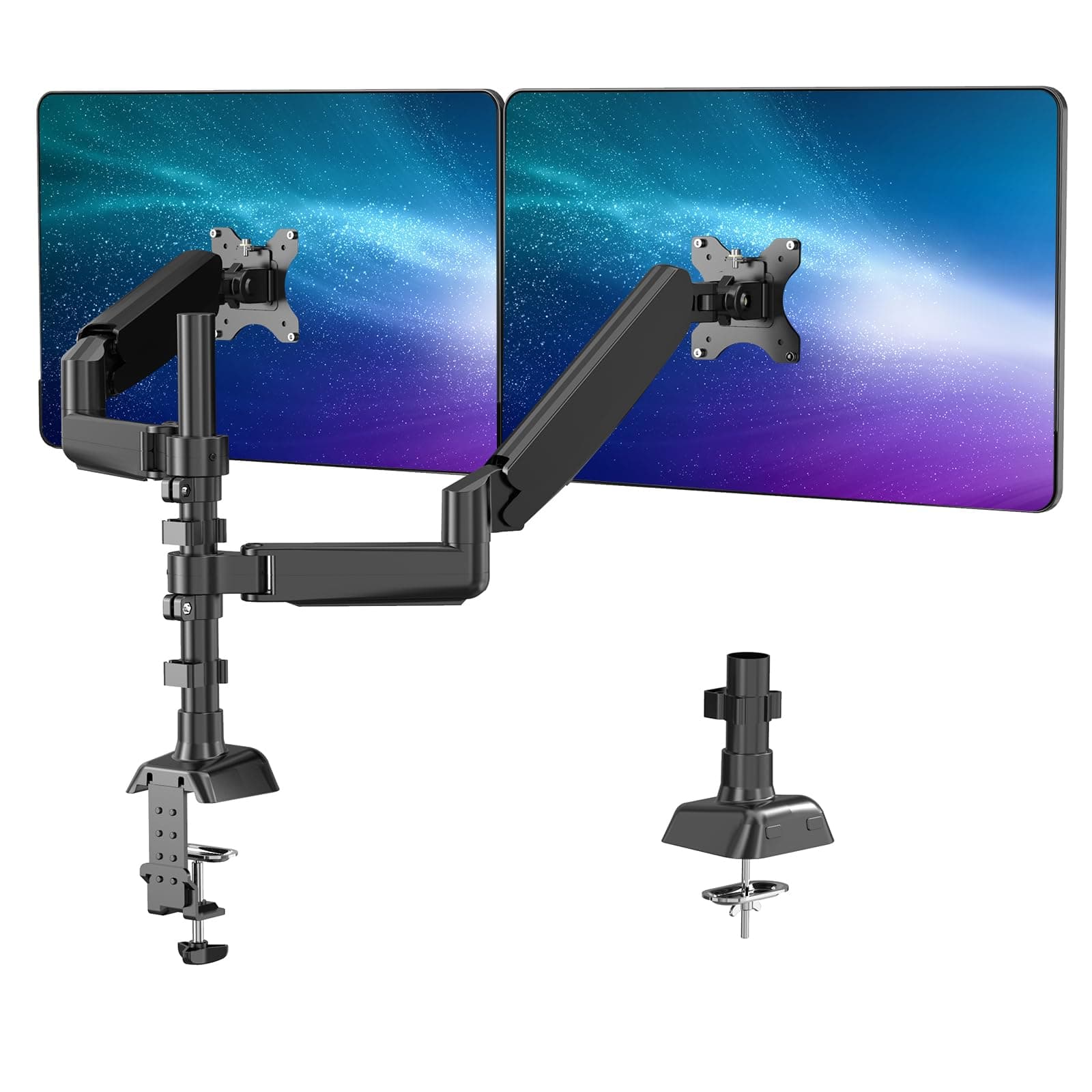 Dual Monitor Desk Mount Stand Arm with Gas Spring, Full Motion Swivel Height Adjustable Monitor Stand for 13"-32" Screens VESA75/100mm with Clamps/Grommet Mounting Base, Bearing 4.4-19.8 lbs