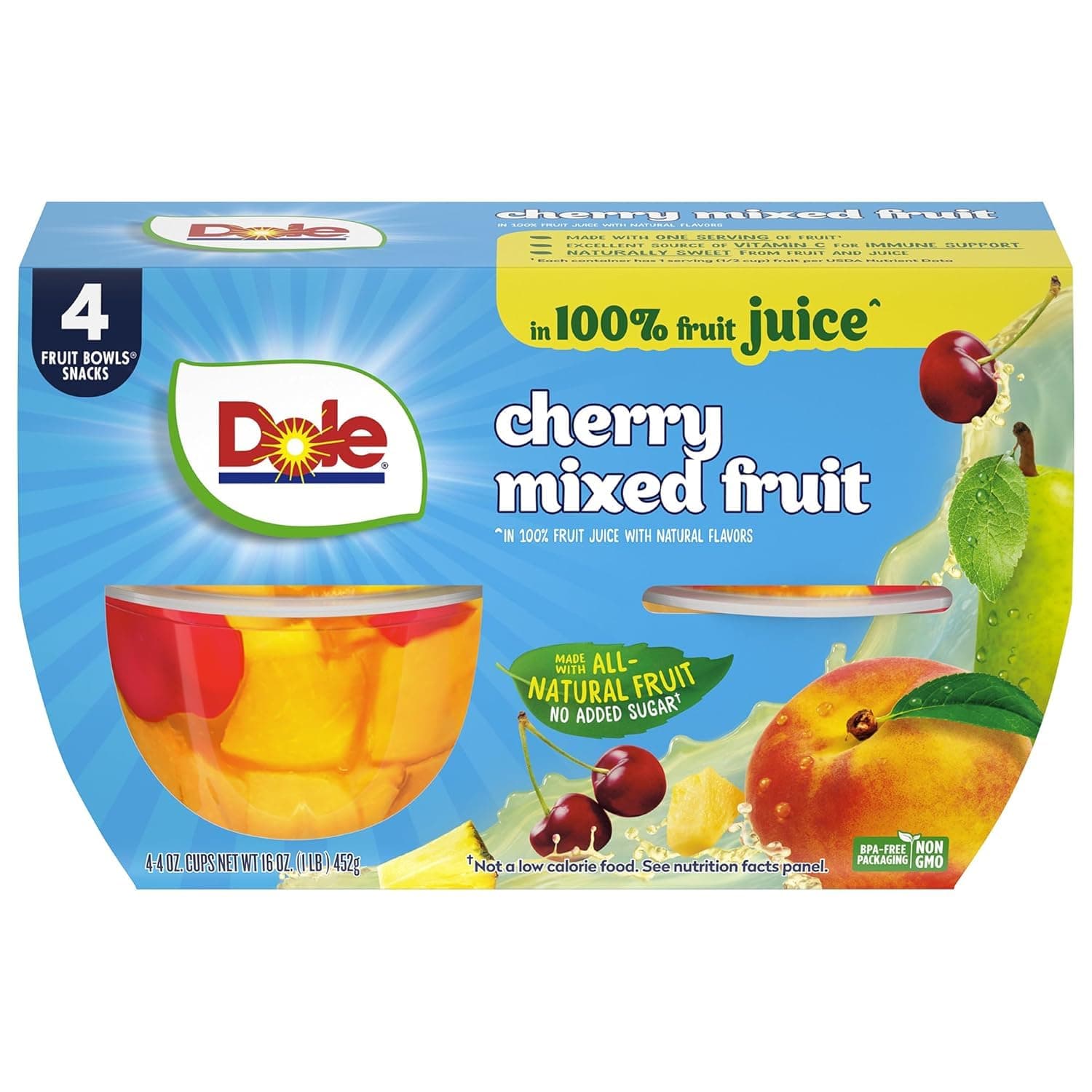 DOLE Cherry Mixed Fruit In 100% Fruit Juice, 4 x 113 gm